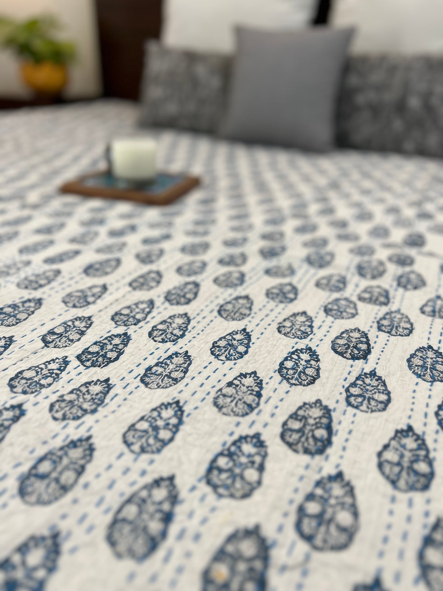 Hand Block Kantha Bedcover | King Size | 90*108 Inches | Contemporary Elegance