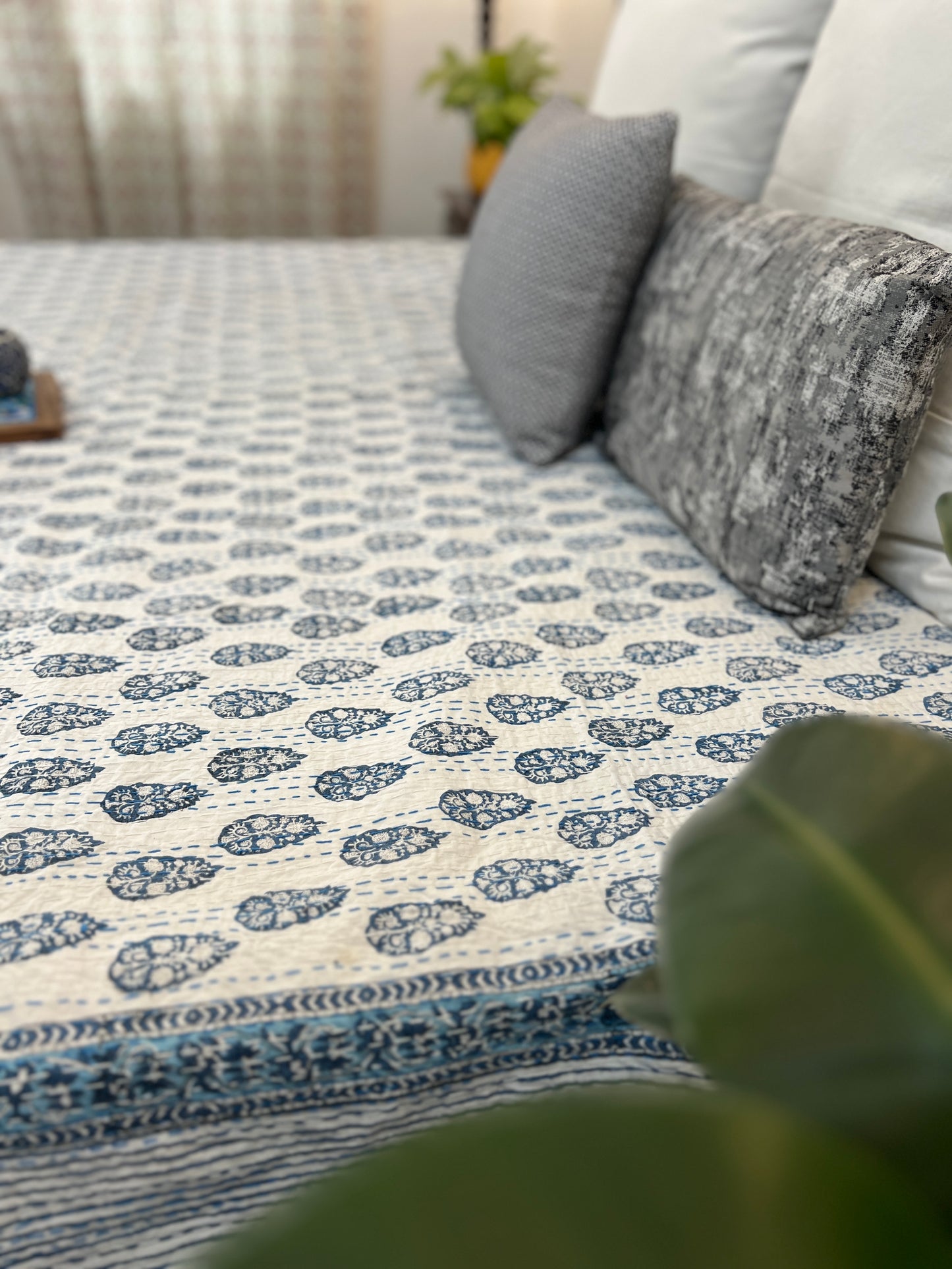 Hand Block Kantha Bedcover | King Size | 90*108 Inches | Contemporary Elegance