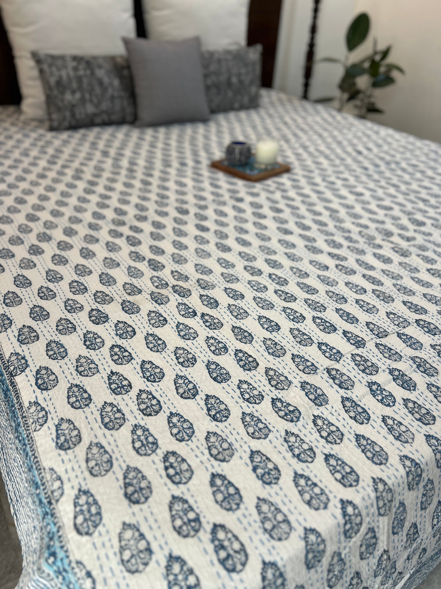 Hand Block Kantha Bedcover | King Size | 90*108 Inches | Contemporary Elegance