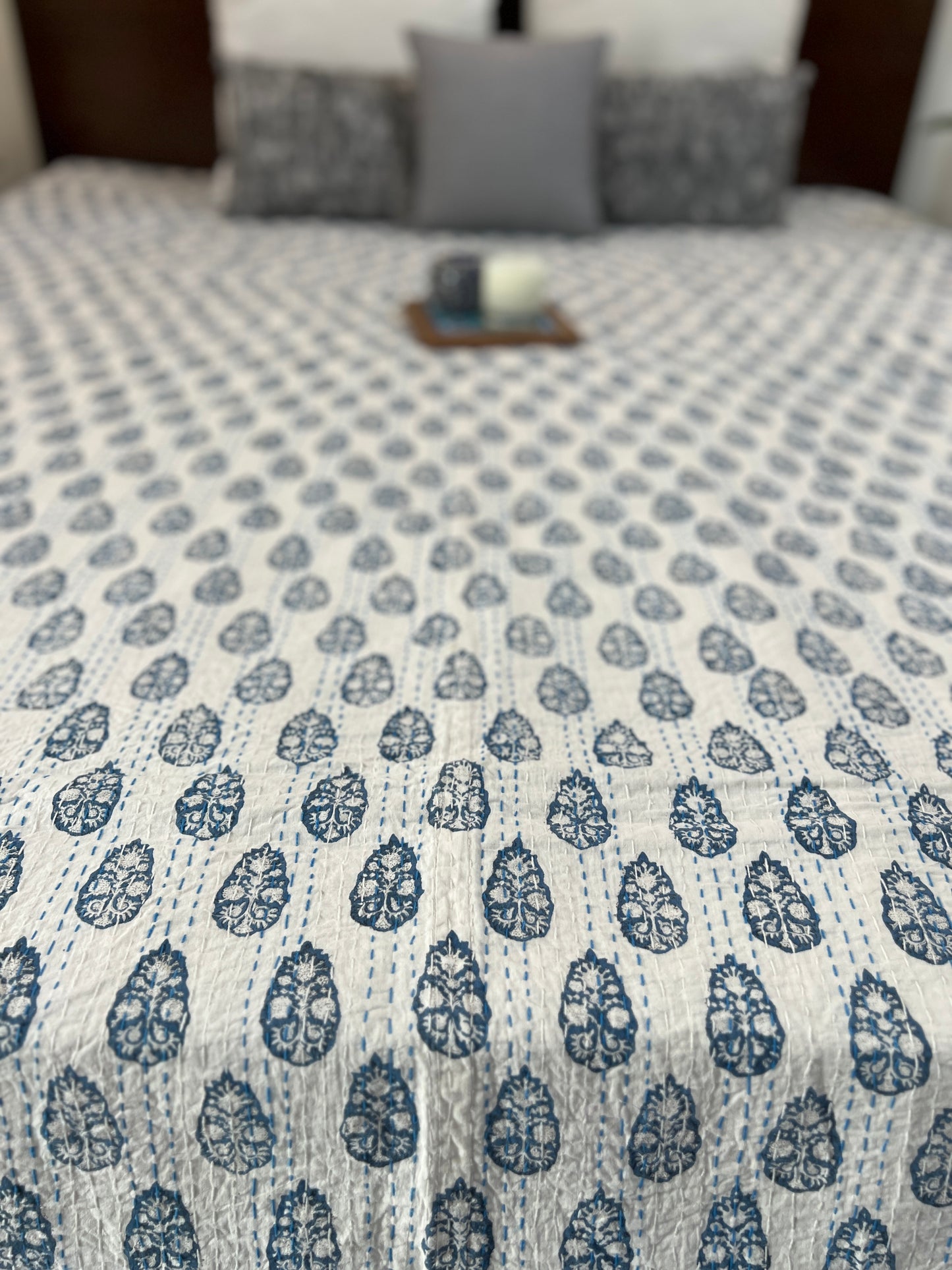 Hand Block Kantha Bedcover | King Size | 90*108 Inches | Contemporary Elegance