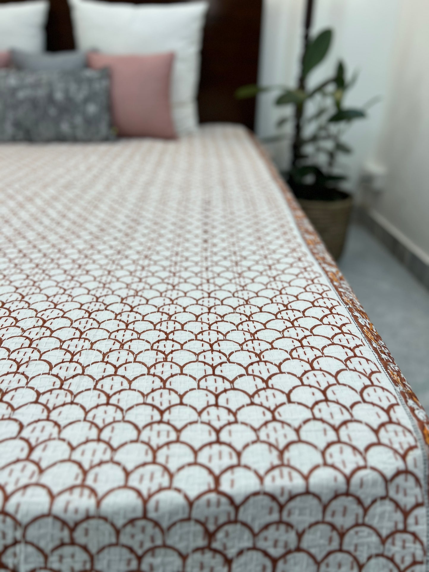 Hand Block Kantha Bedcover | King Size | 90*108 Inches | Modern Simplicity