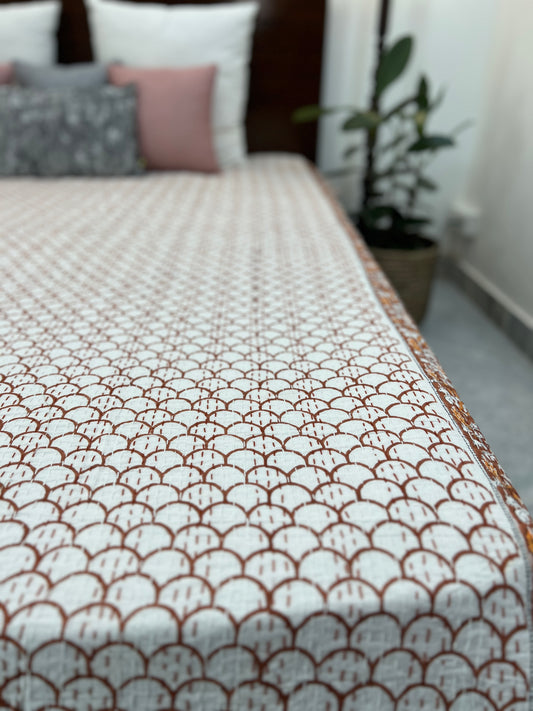 Hand Block Kantha Bedcover | King Size | 90*108 Inches | Modern Simplicity