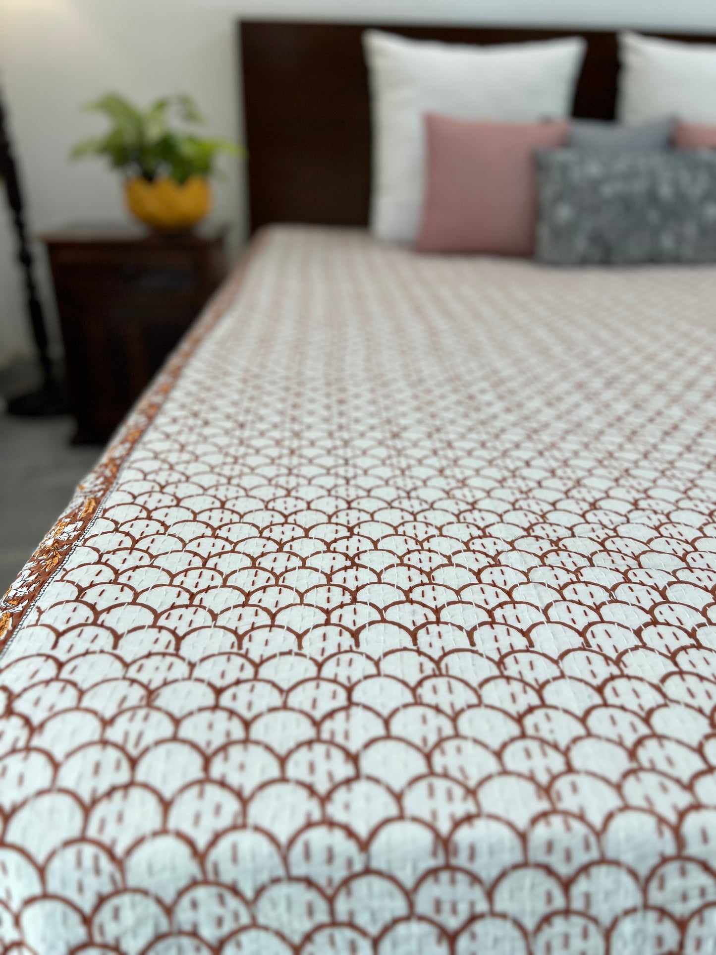 Hand Block Kantha Bedcover | King Size | 90*108 Inches | Modern Simplicity