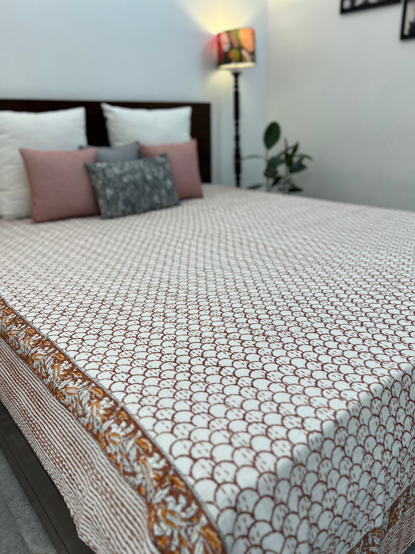 Hand Block Kantha Bedcover | King Size | 90*108 Inches | Modern Simplicity