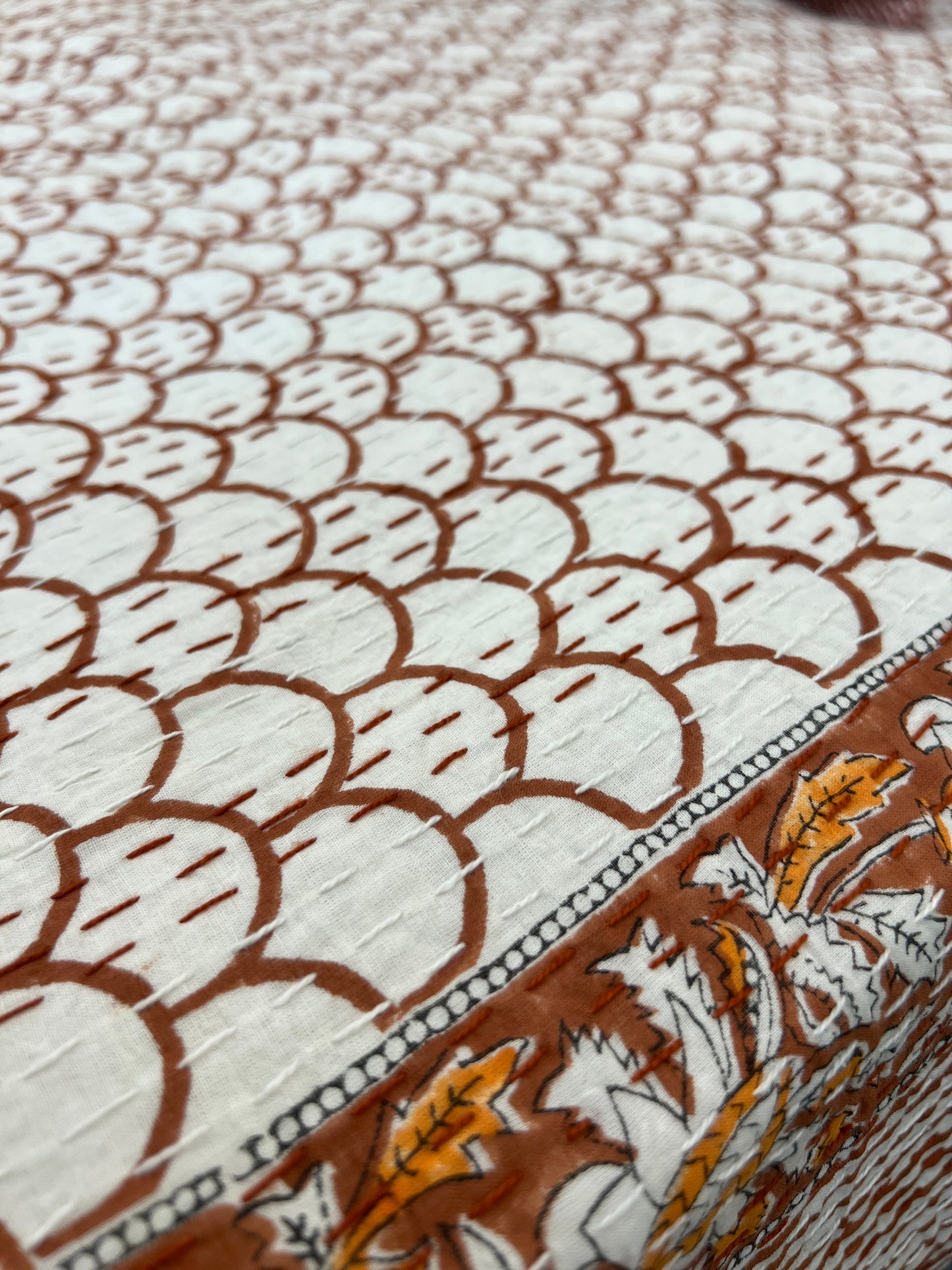 Hand Block Kantha Bedcover | King Size | 90*108 Inches | Modern Simplicity