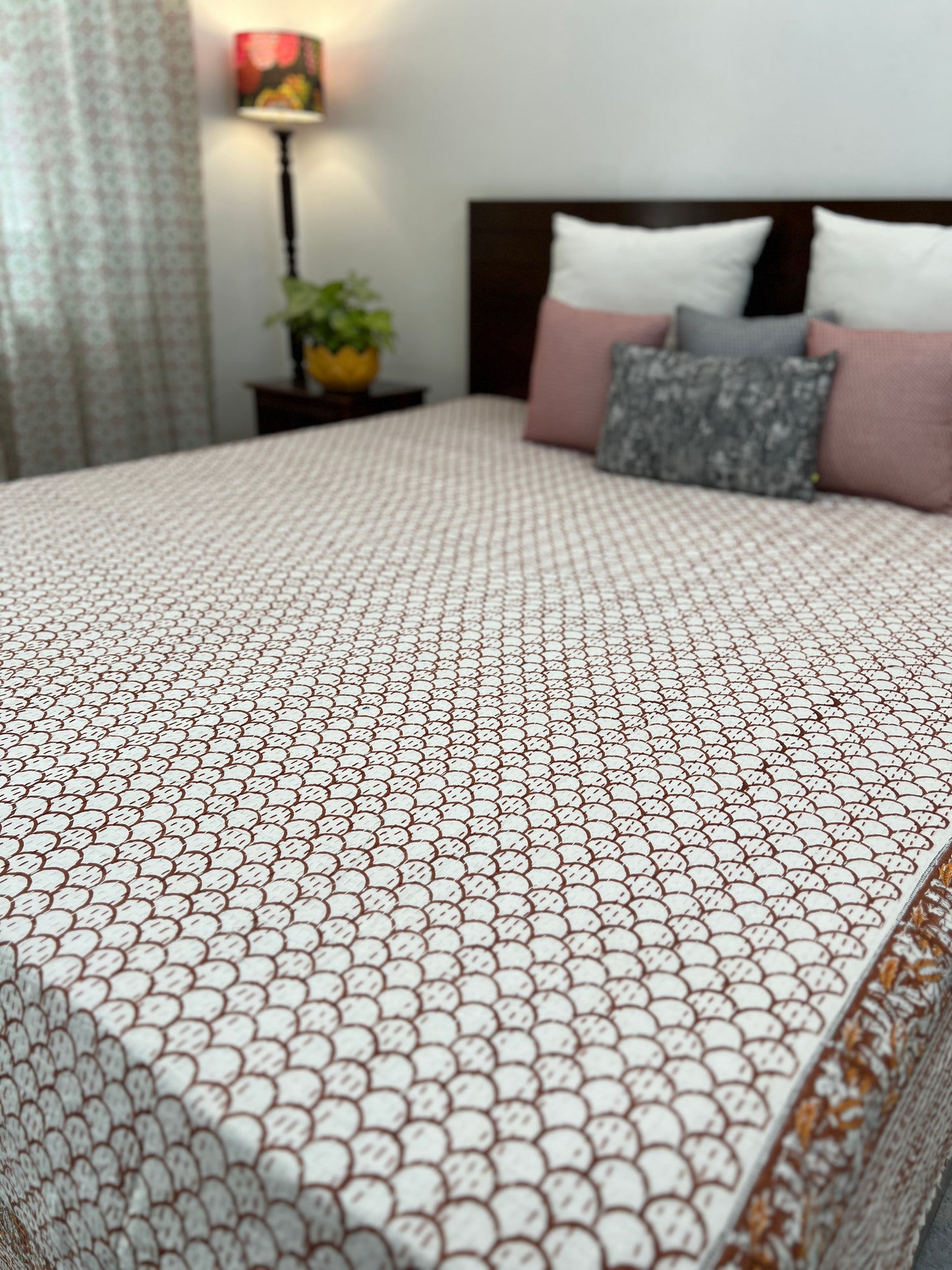 Hand Block Kantha Bedcover | King Size | 90*108 Inches | Modern Simplicity