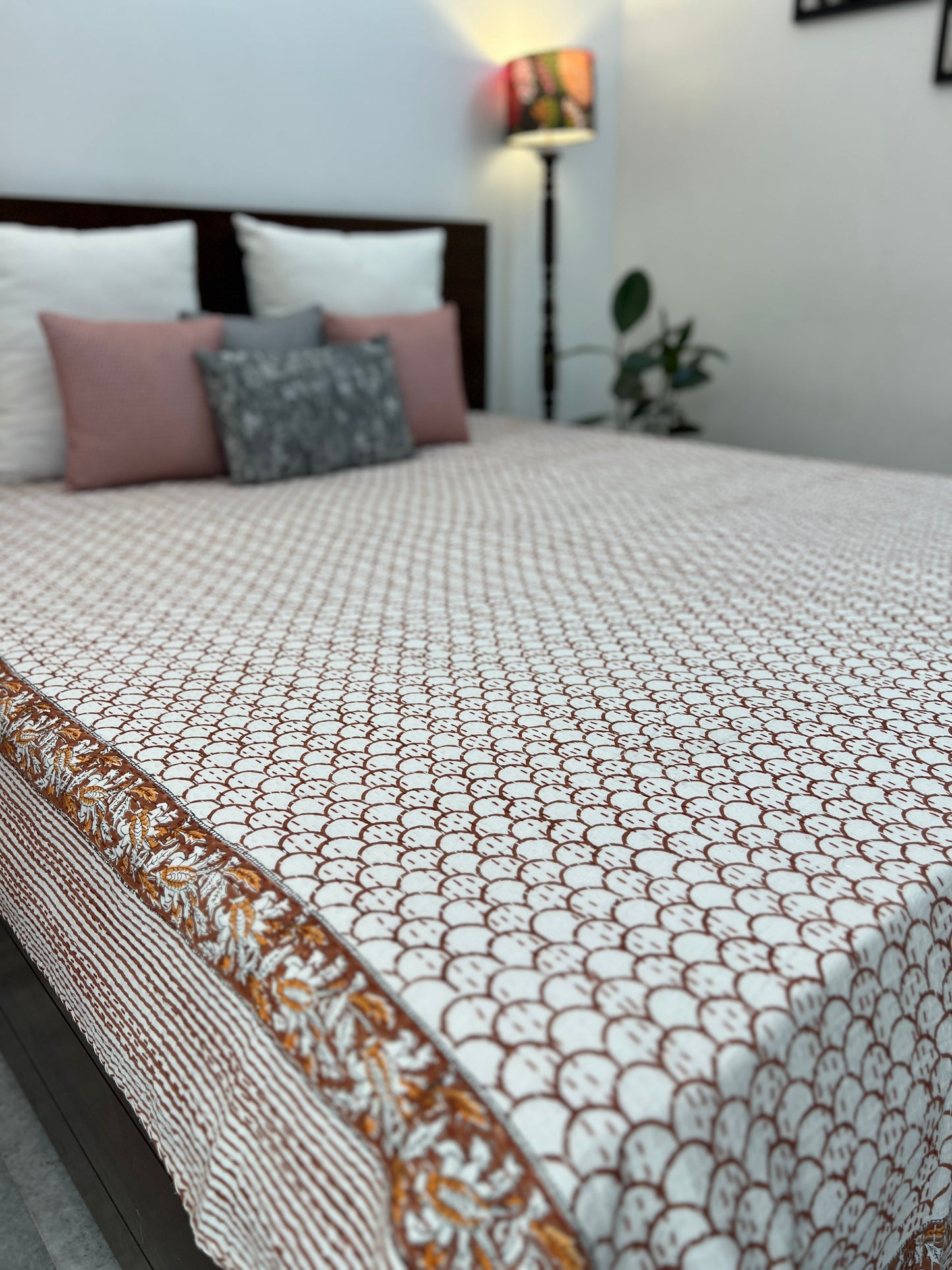 Hand Block Kantha Bedcover | King Size | 90*108 Inches | Modern Simplicity