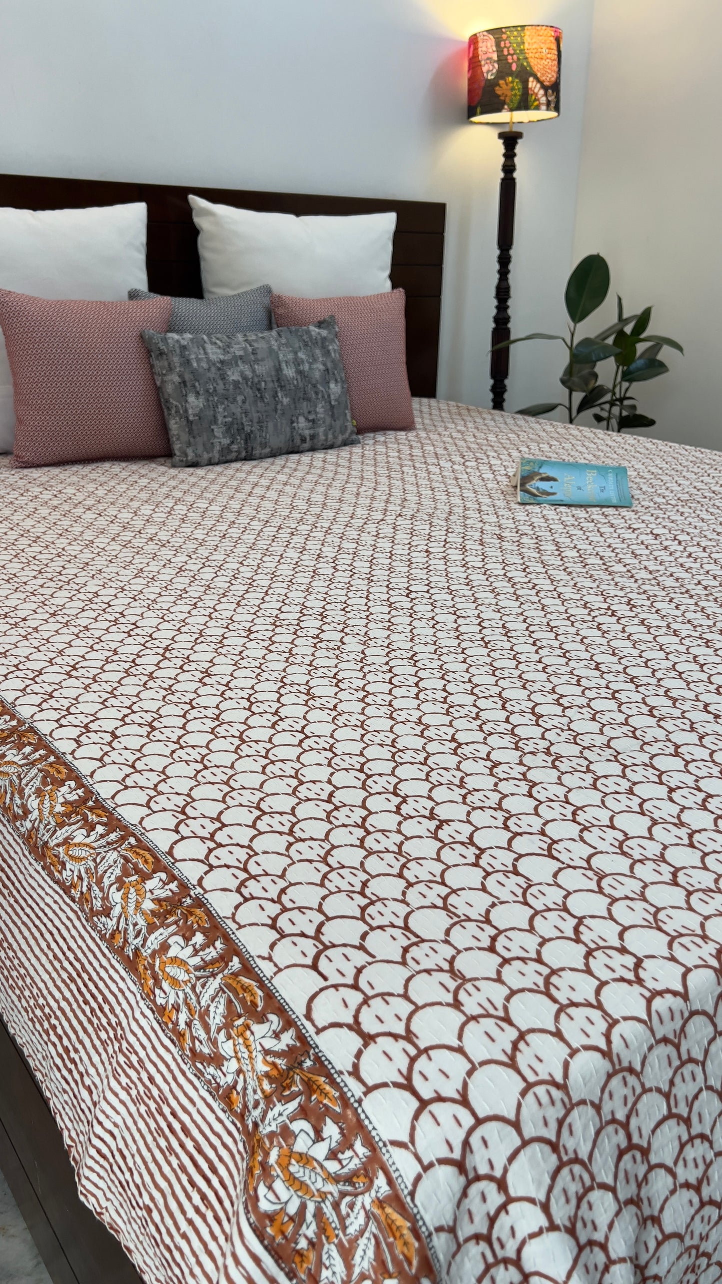 Hand Block Kantha Bedcover | King Size | 90*108 Inches | Modern Simplicity