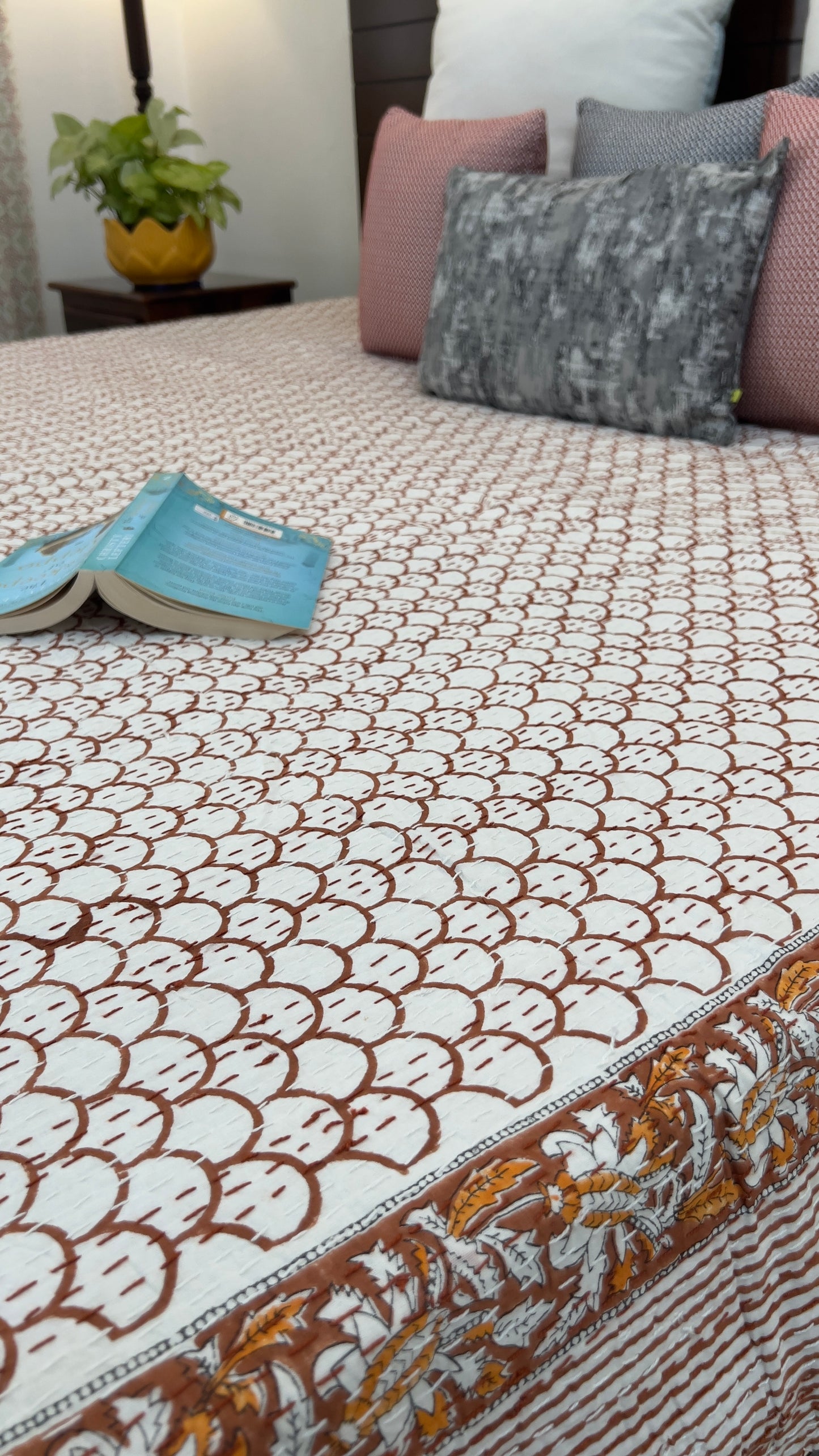 Hand Block Kantha Bedcover | King Size | 90*108 Inches | Modern Simplicity