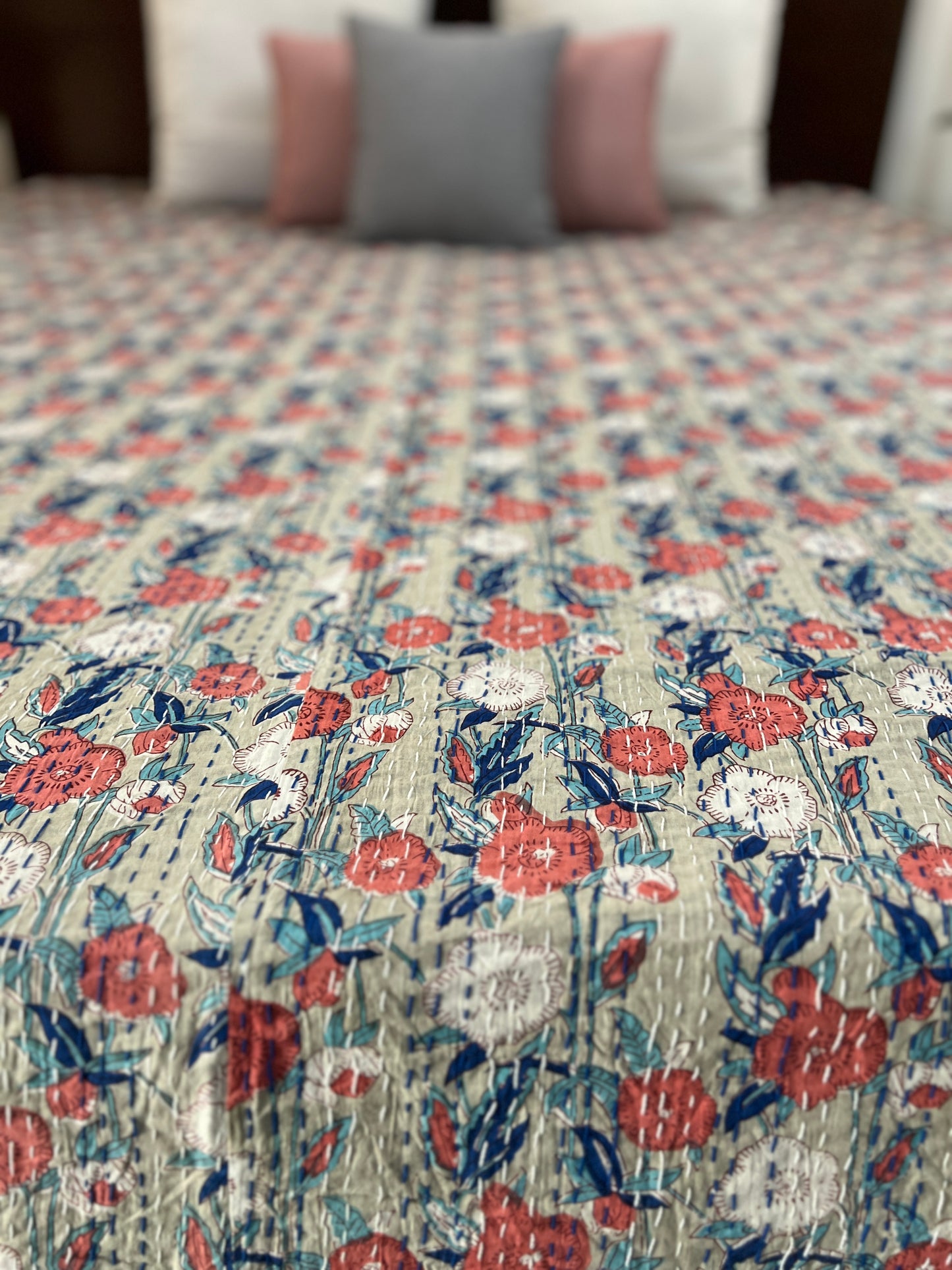 Kantha Bedcover | King Size | 90*108 Inches | Serene Meadow