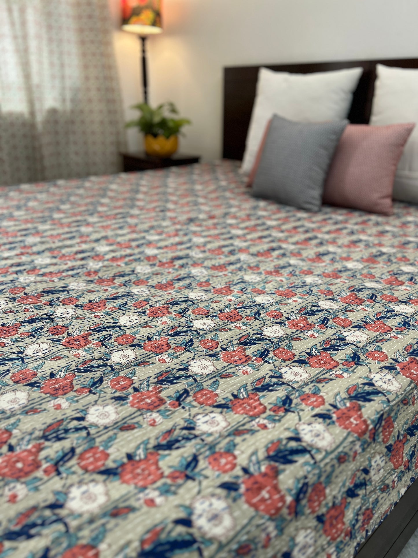 Kantha Bedcover | King Size | 90*108 Inches | Serene Meadow