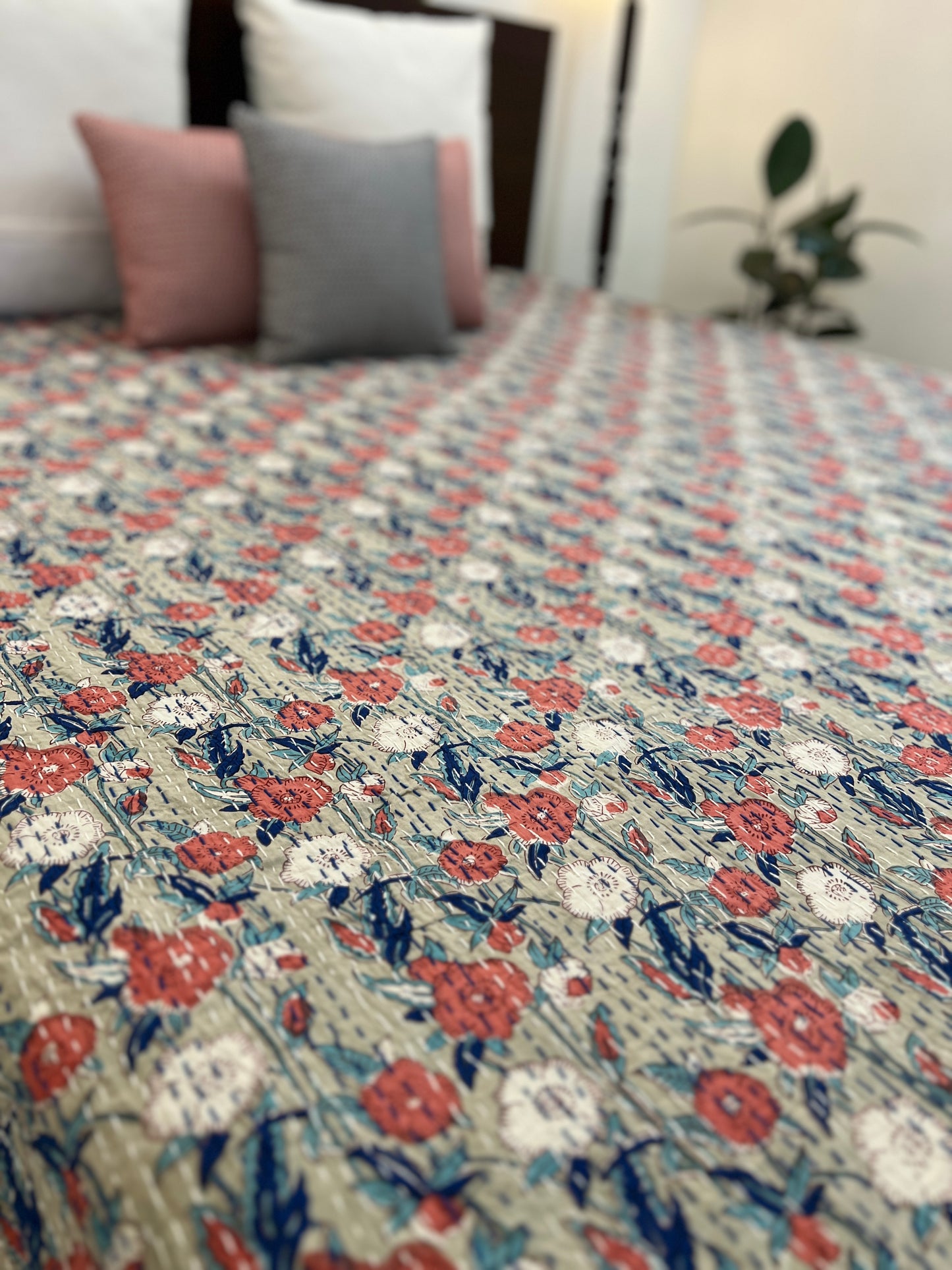 Kantha Bedcover | King Size | 90*108 Inches | Serene Meadow