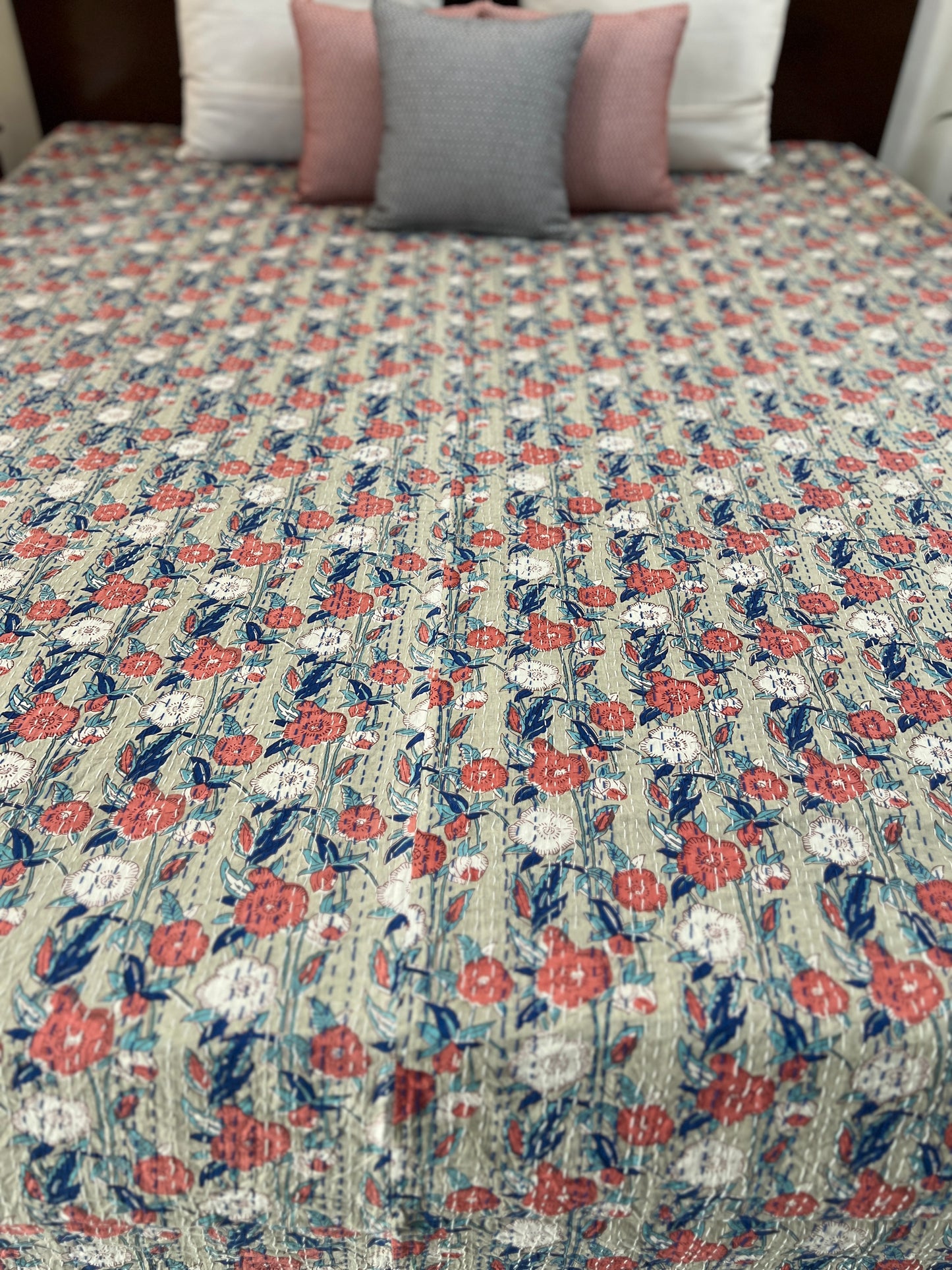 Kantha Bedcover | King Size | 90*108 Inches | Serene Meadow