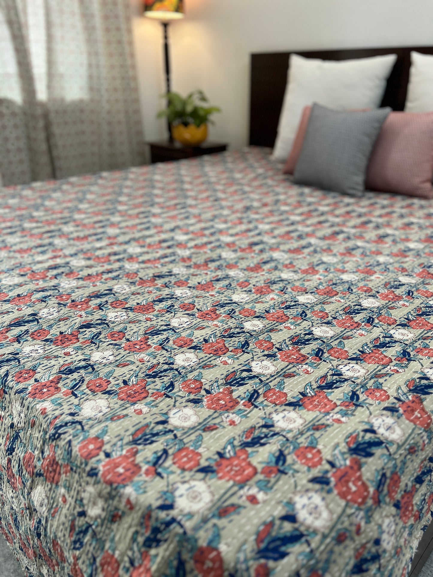 Kantha Bedcover | King Size | 90*108 Inches | Serene Meadow