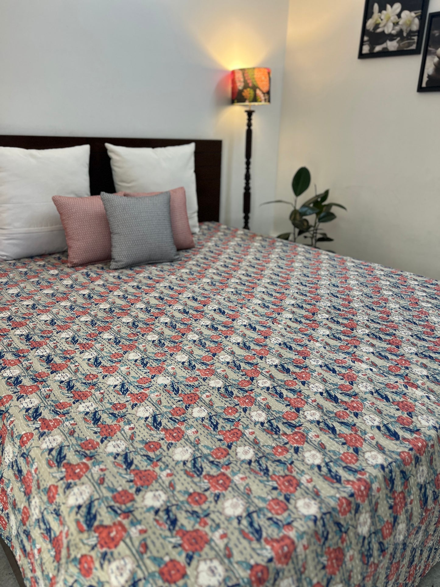 Kantha Bedcover | King Size | 90*108 Inches | Serene Meadow