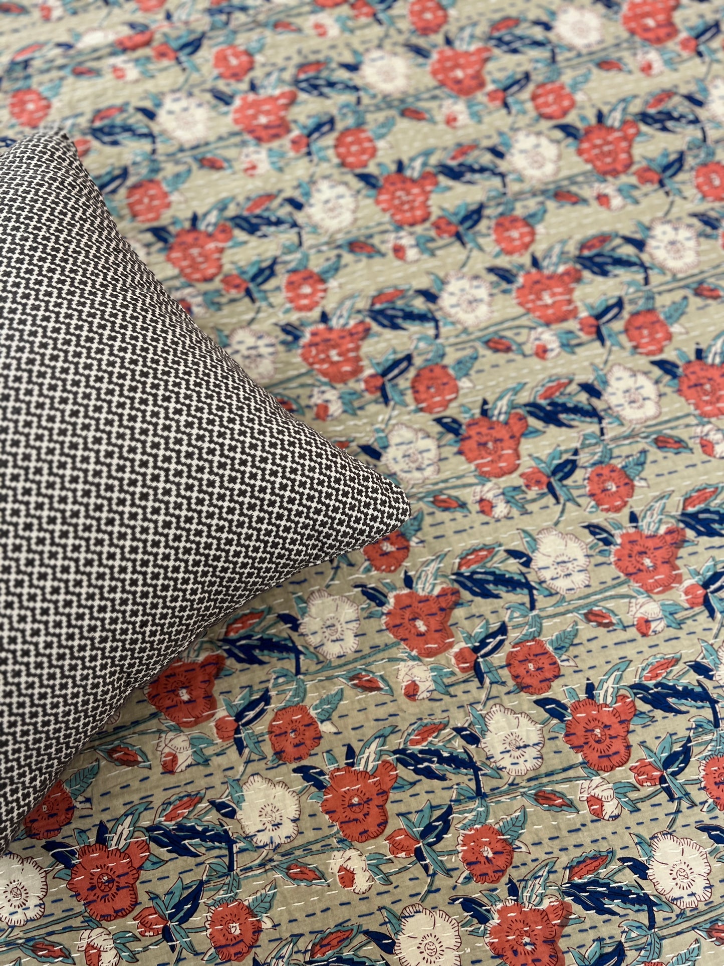 Kantha Bedcover | King Size | 90*108 Inches | Serene Meadow