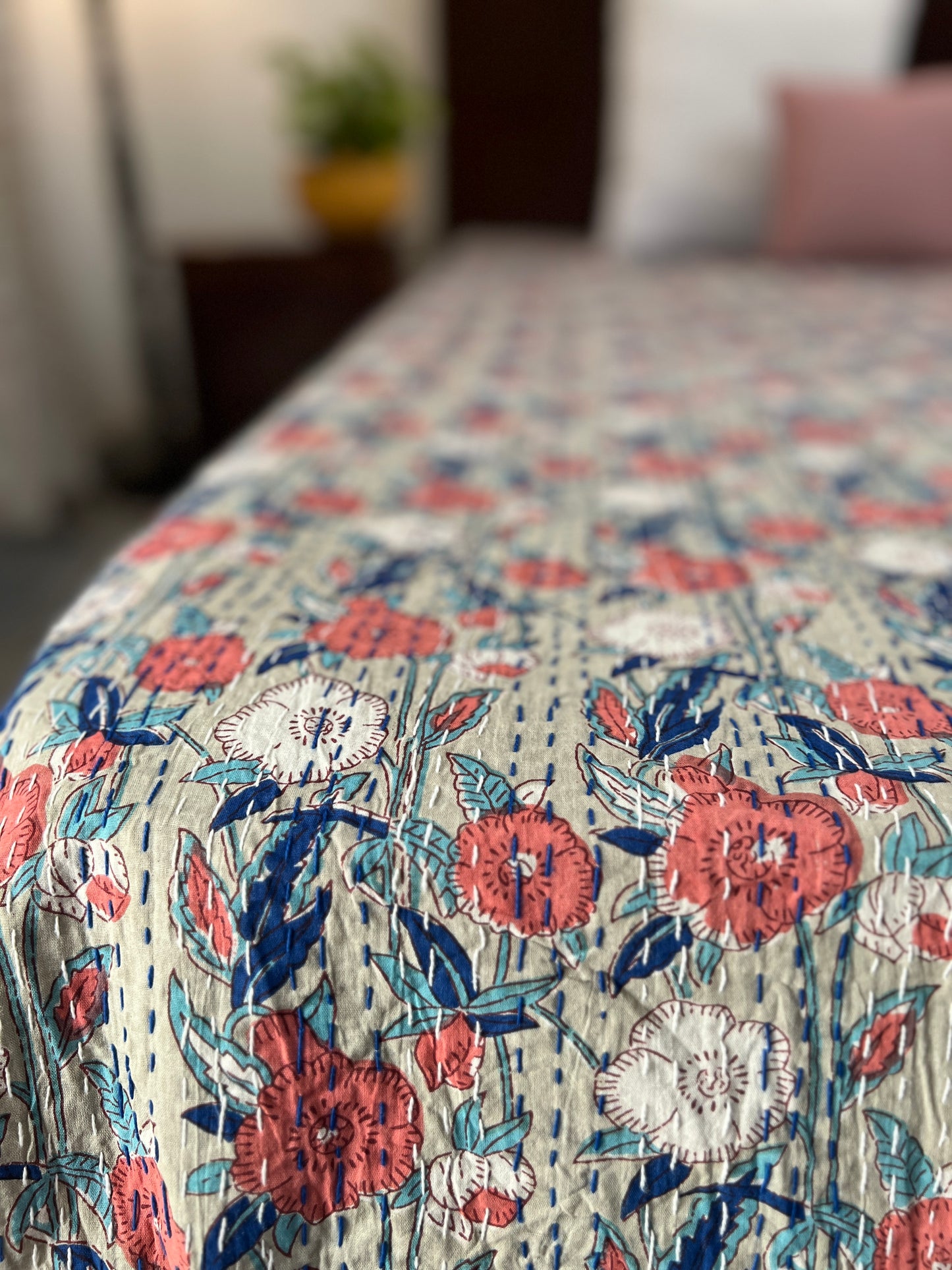 Kantha Bedcover | King Size | 90*108 Inches | Serene Meadow