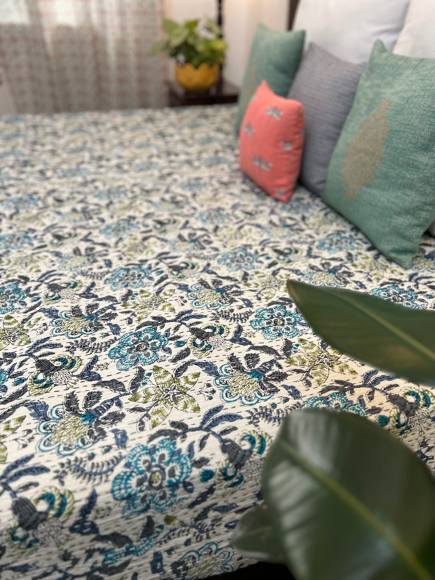 Kantha Bedcover | King Size | 90*108 Inches | Floral Symphony