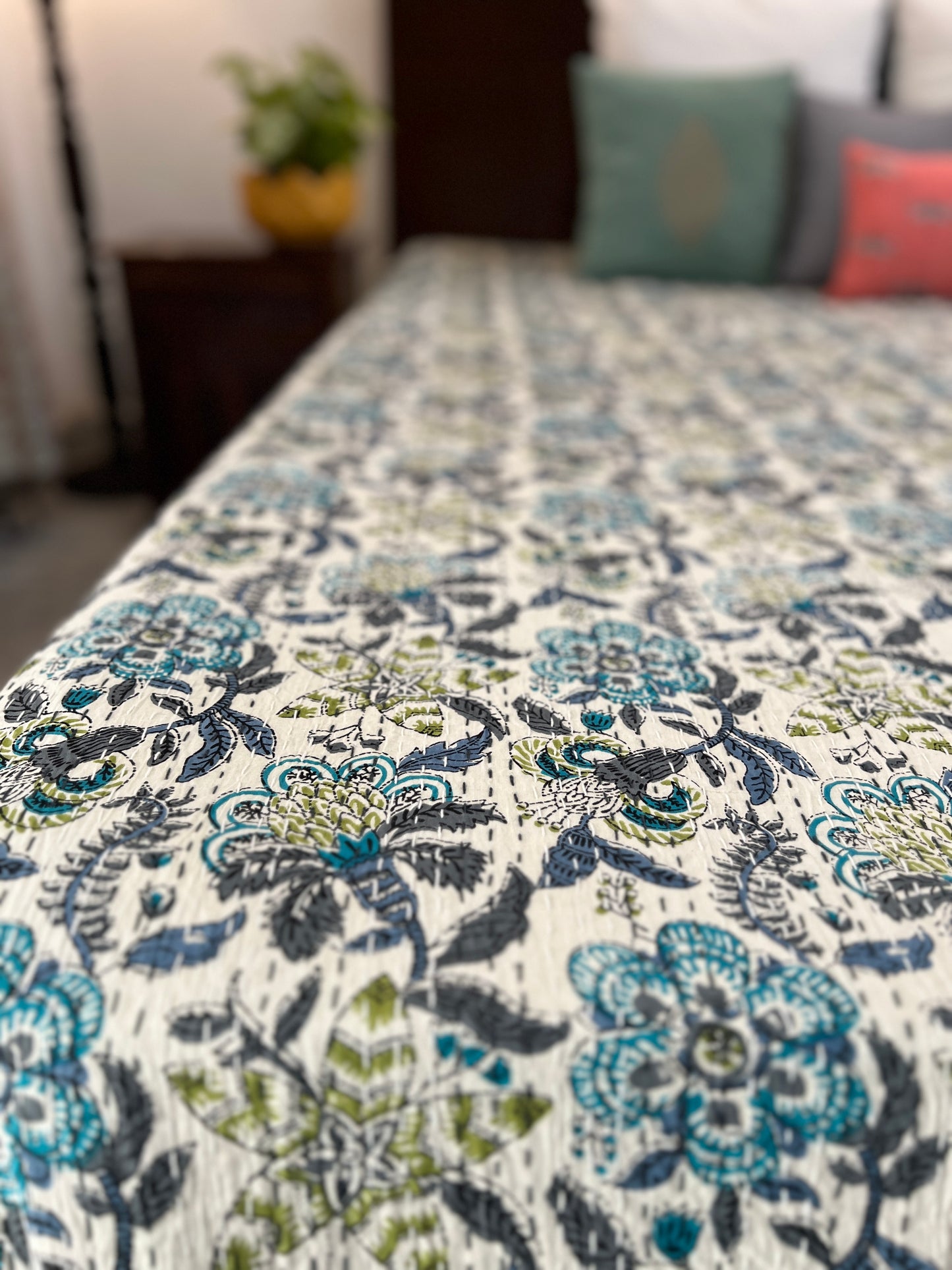 Kantha Bedcover | King Size | 90*108 Inches | Floral Symphony