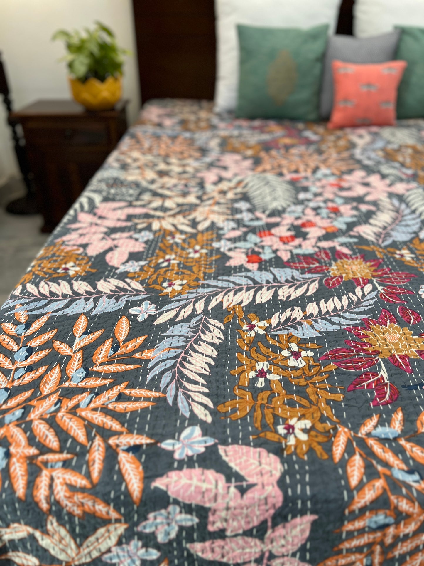 Kantha Bedcover | King Size | 90*108 Inches | Tropical Paradise