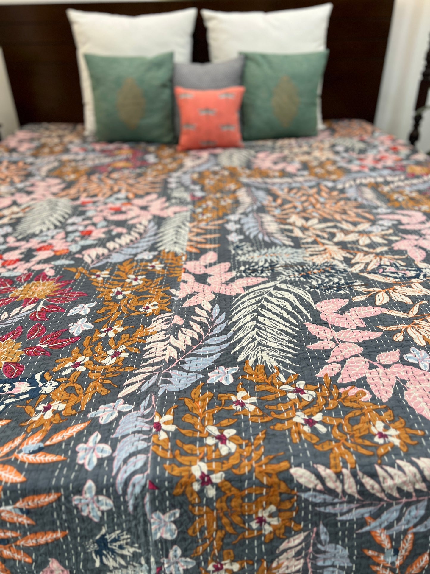 Kantha Bedcover | King Size | 90*108 Inches | Tropical Paradise