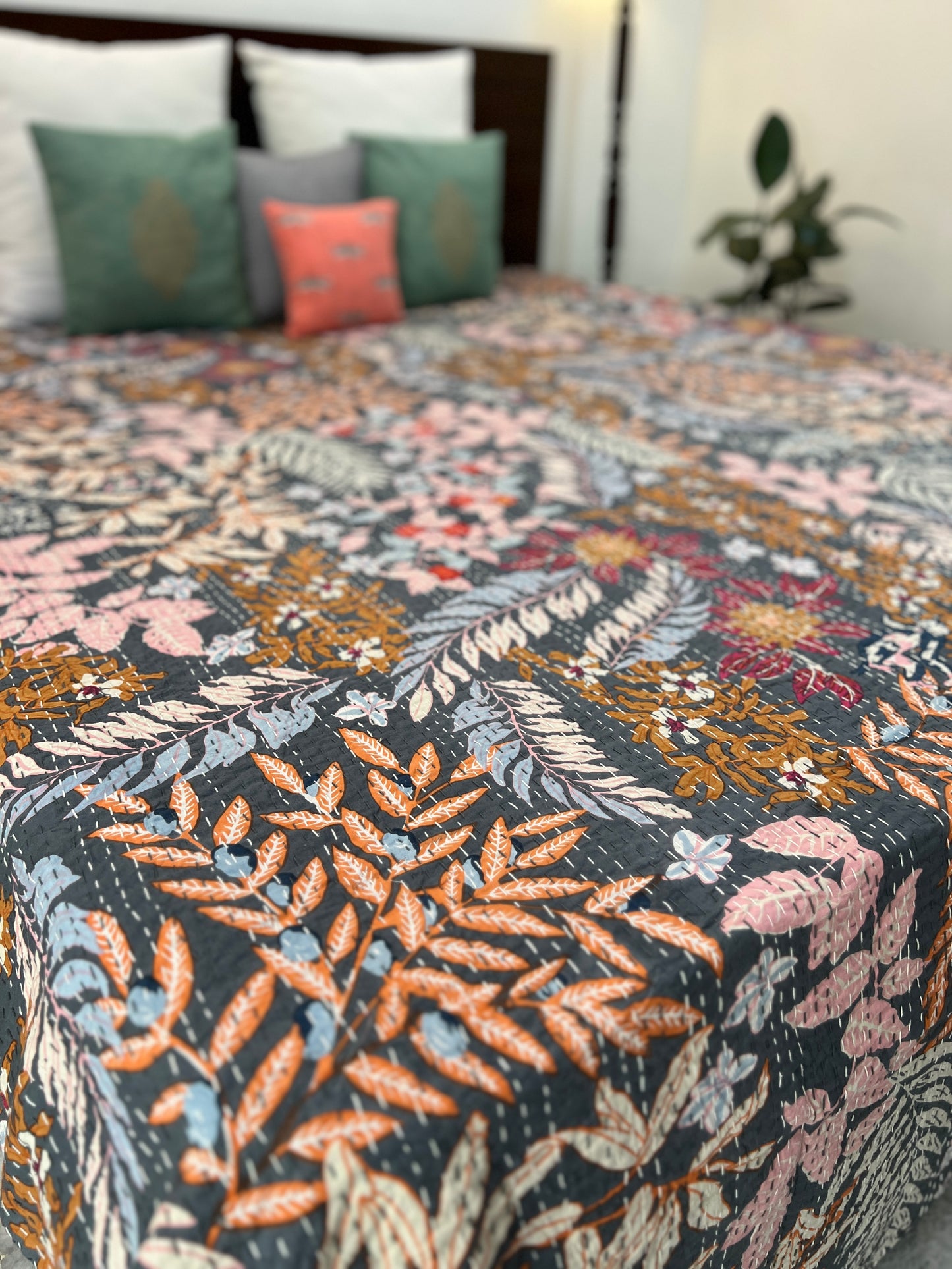 Kantha Bedcover | King Size | 90*108 Inches | Tropical Paradise
