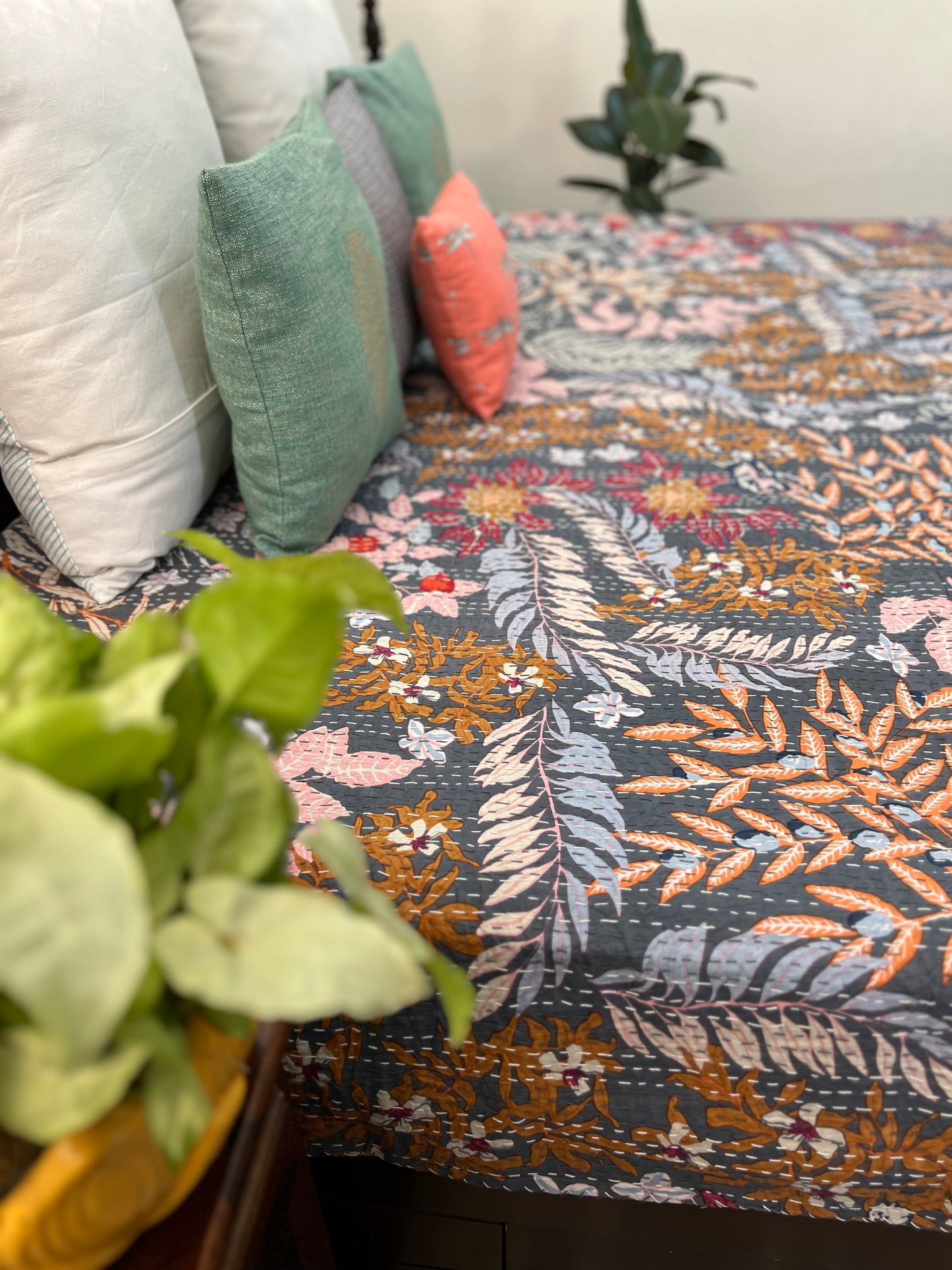 Kantha Bedcover | King Size | 90*108 Inches | Tropical Paradise