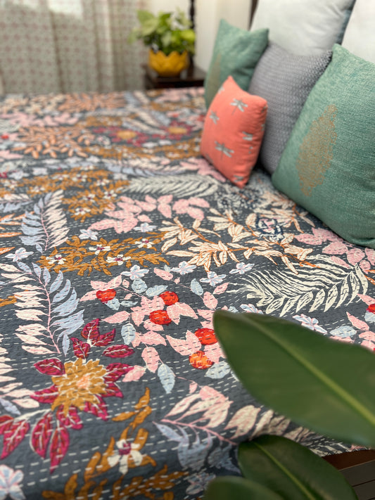 Kantha Bedcover | King Size | 90*108 Inches | Tropical Paradise