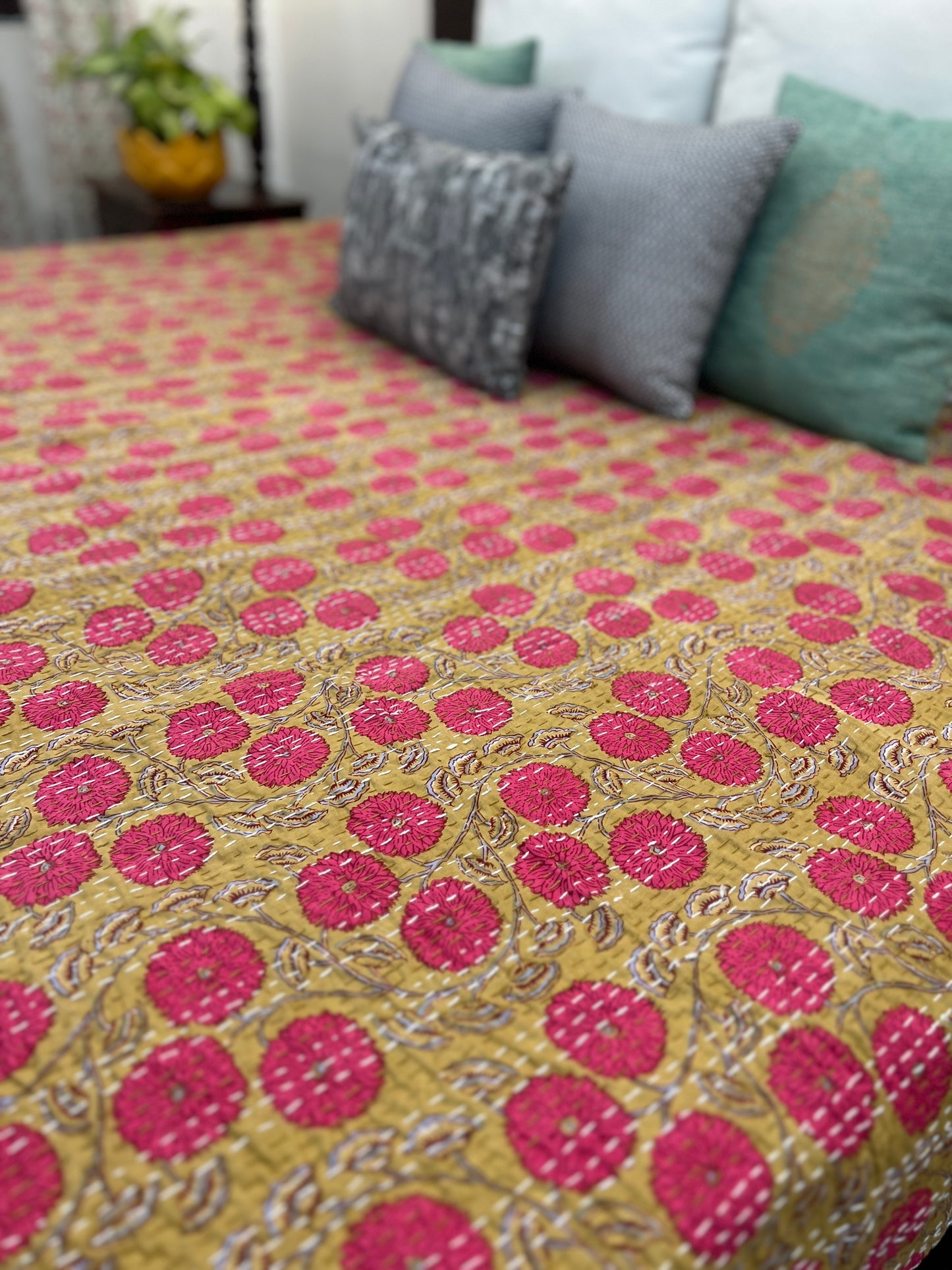 Kantha Bedcover | King Size | 90*108 Inches | Rustic Elegance