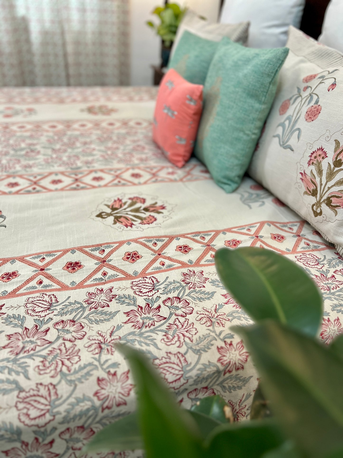 Slub Cotton Bedcover | King Size | Hand Block | 90*108 Inches | Vintage Charm