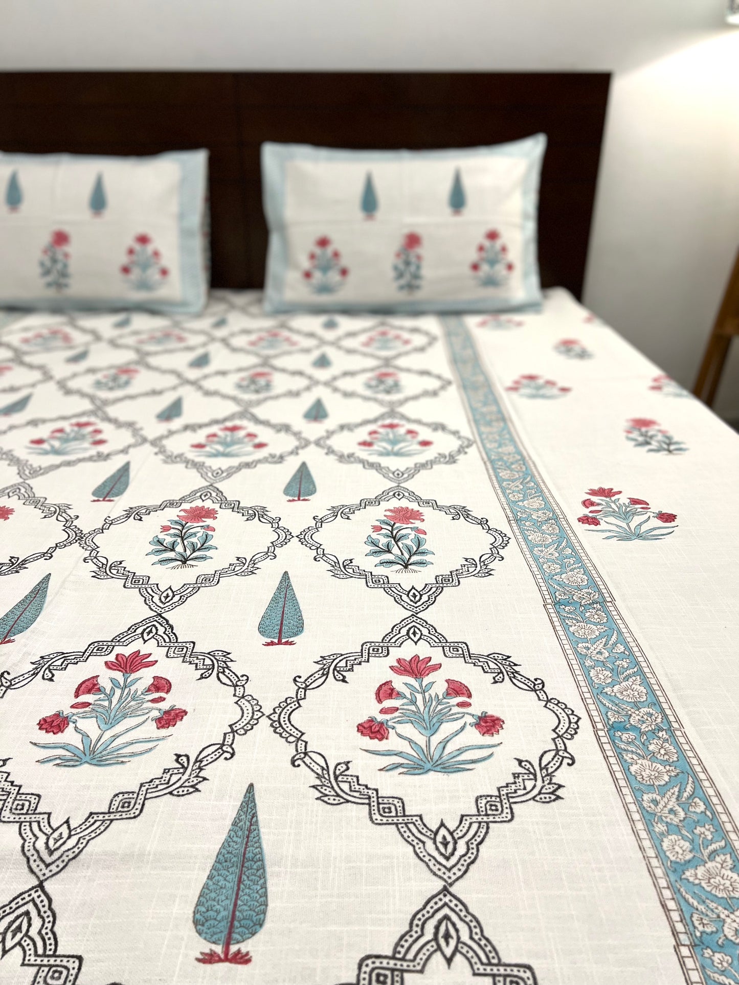 Slub Cotton Bedcover | King Size | Hand Block | 90*108 inches | Intricate Jaal