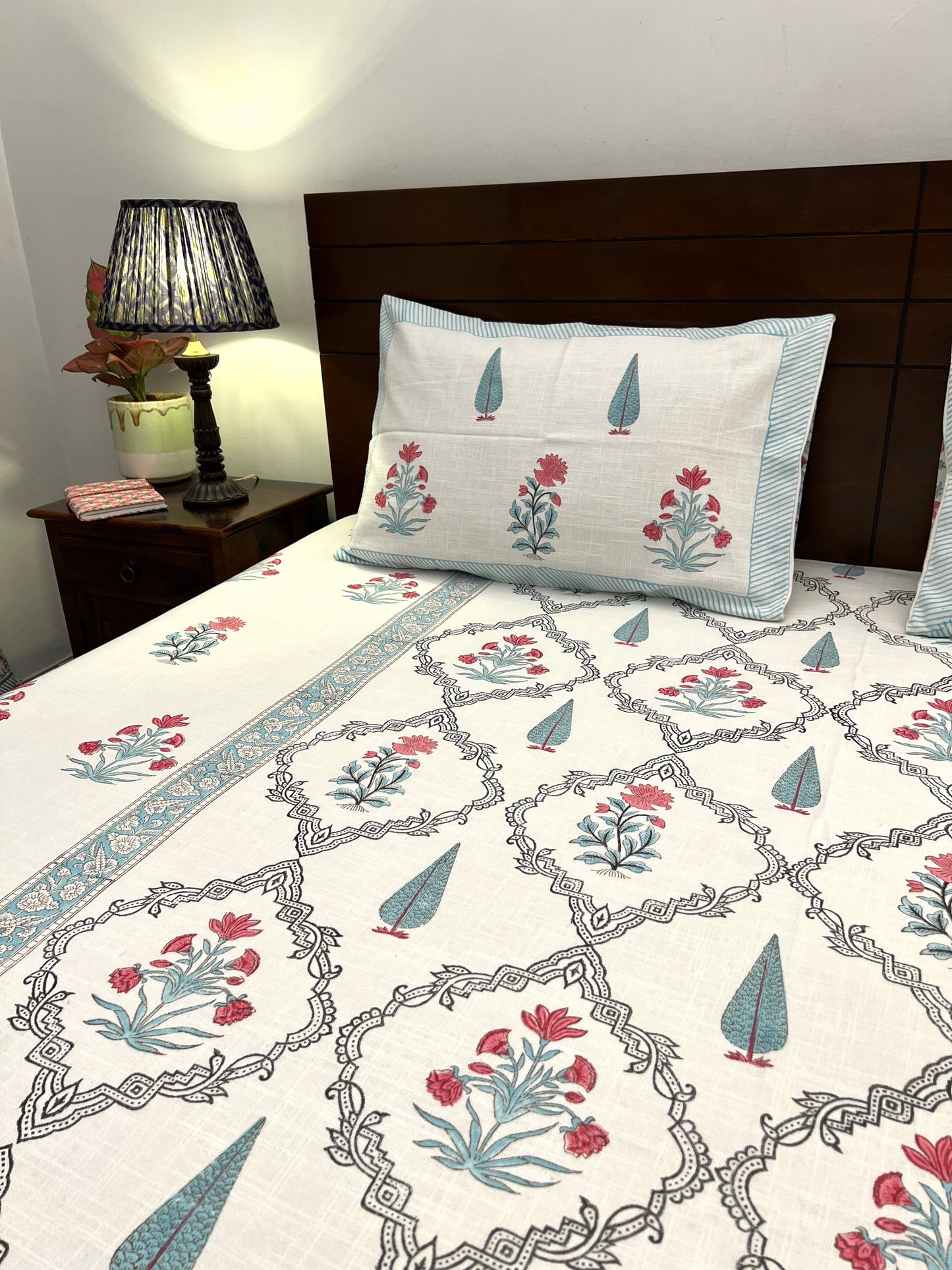 Slub Cotton Bedcover | King Size | Hand Block | 90*108 inches | Intricate Jaal