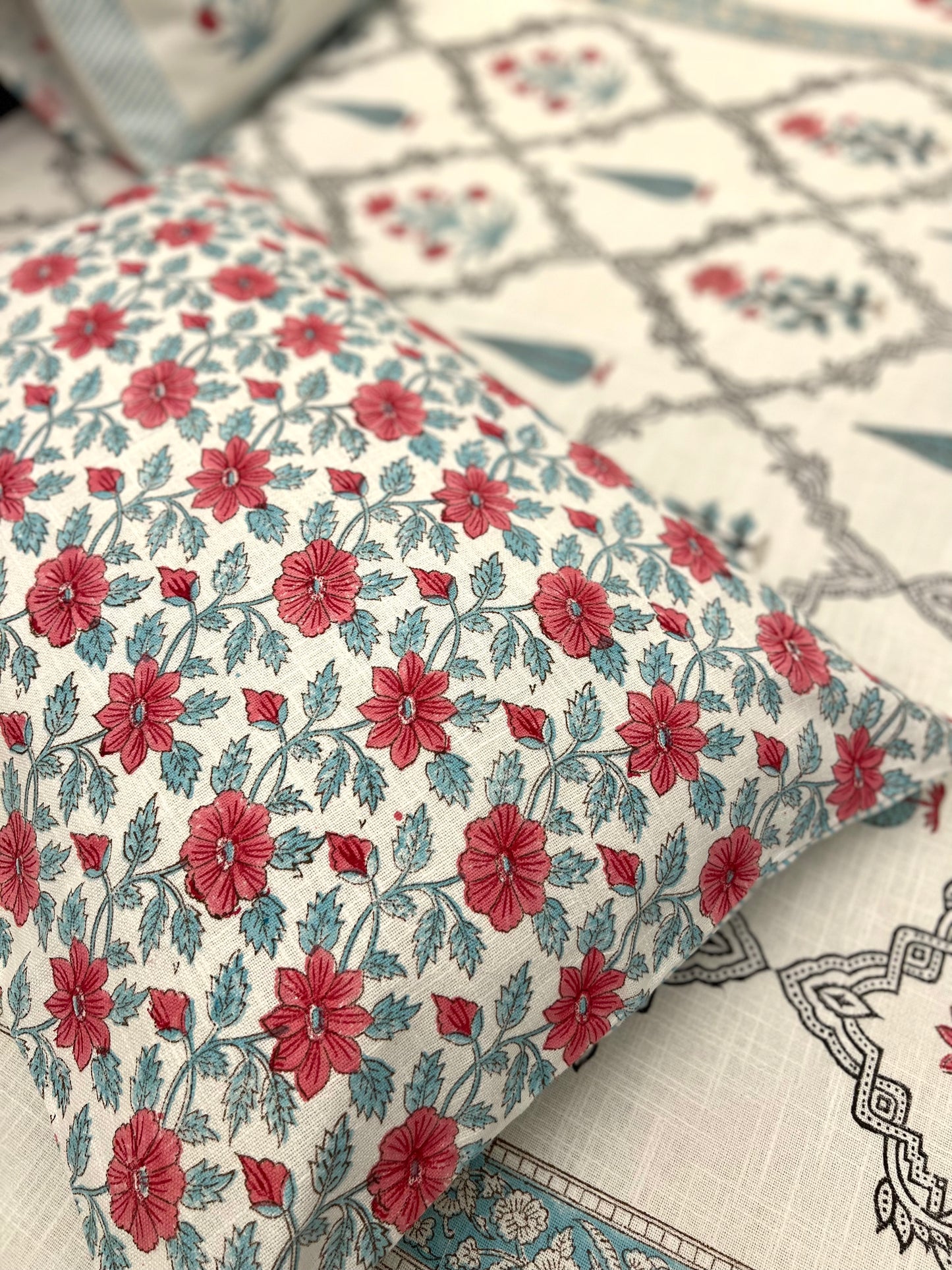 Slub Cotton Bedcover | King Size | Hand Block | 90*108 inches | Intricate Jaal