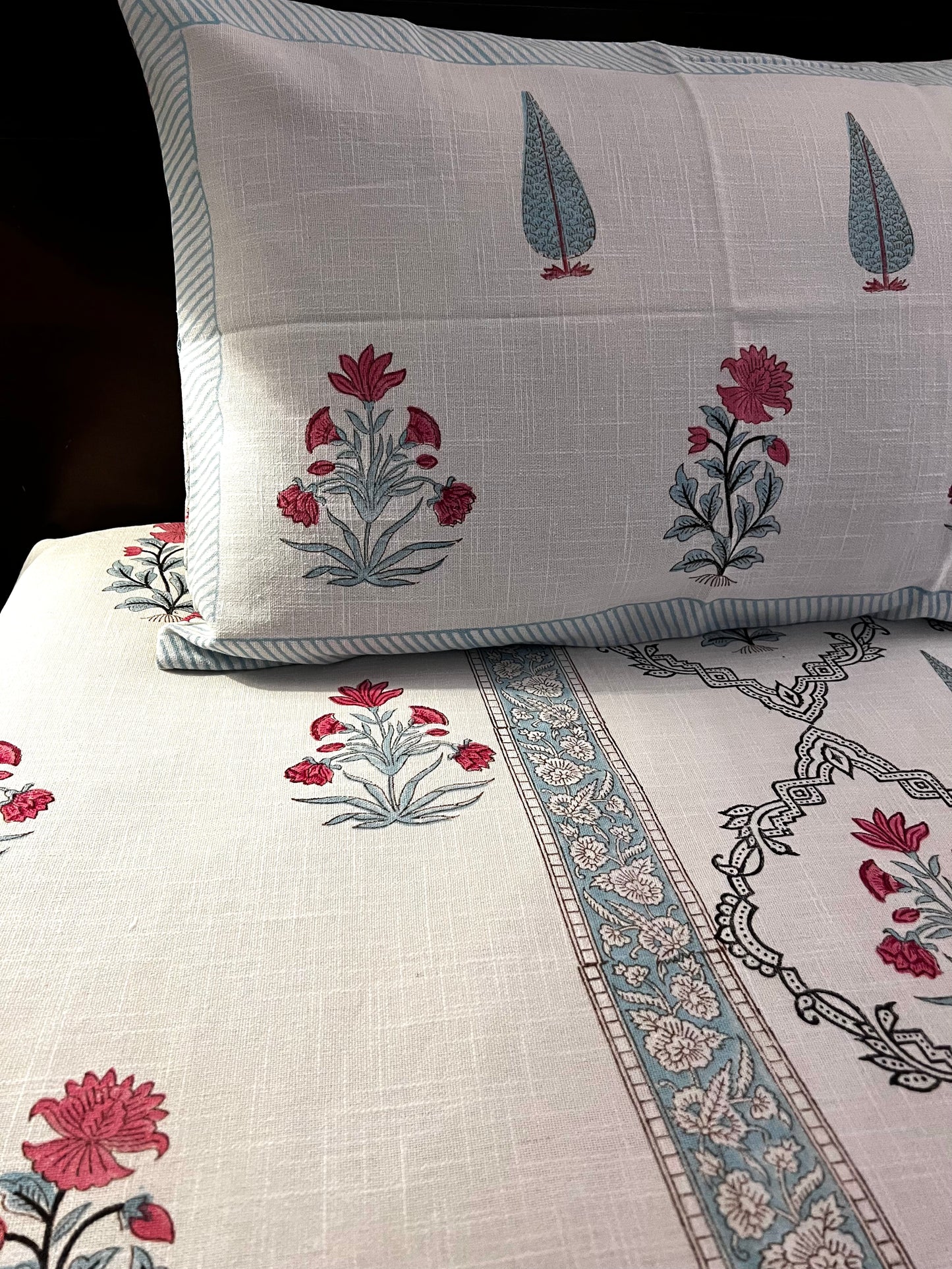 Slub Cotton Bedcover | King Size | Hand Block | 90*108 inches | Intricate Jaal