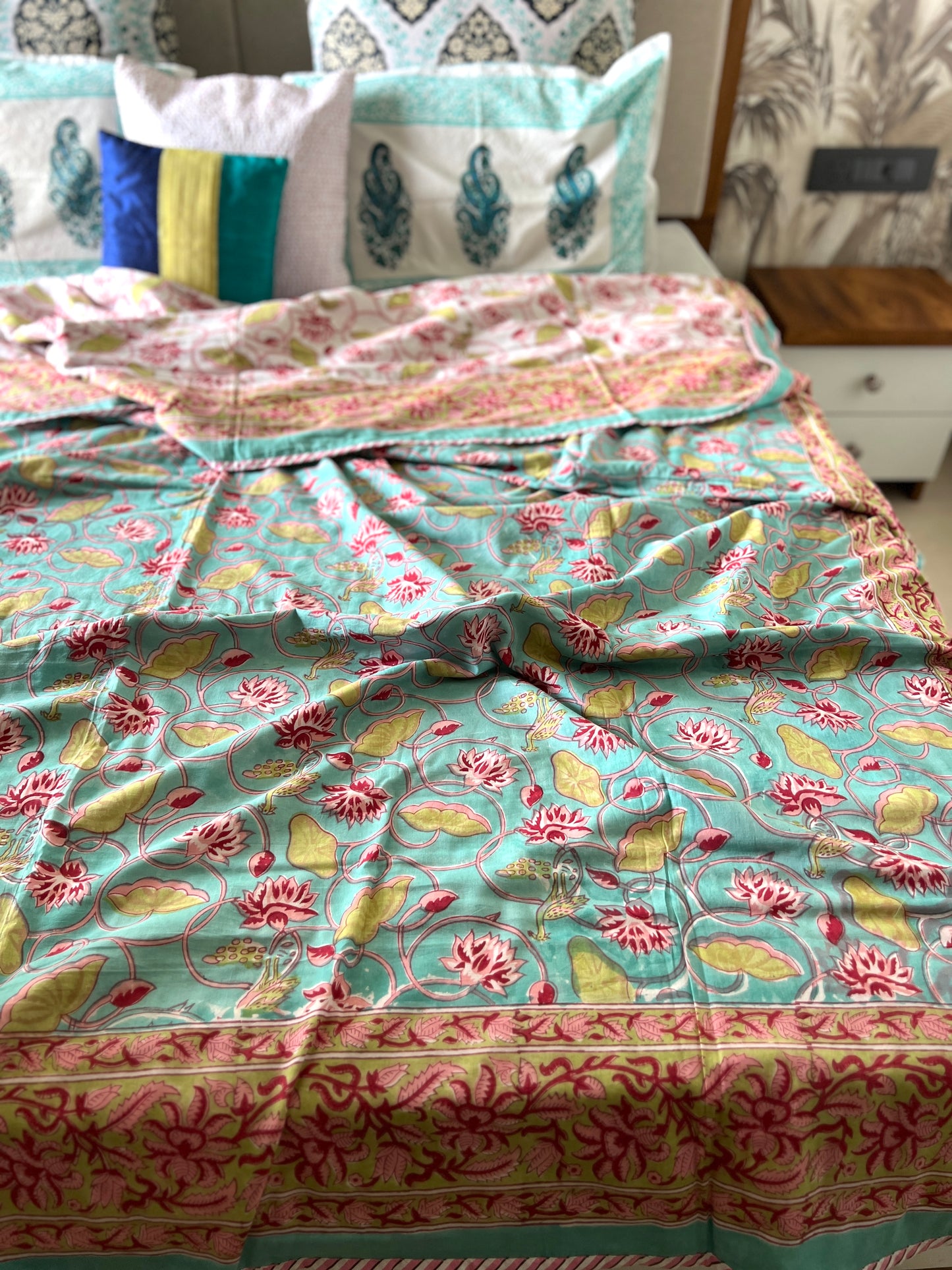 Reversible Hand Block Dohar | King Size 90*108 Inches | Muslin Weave