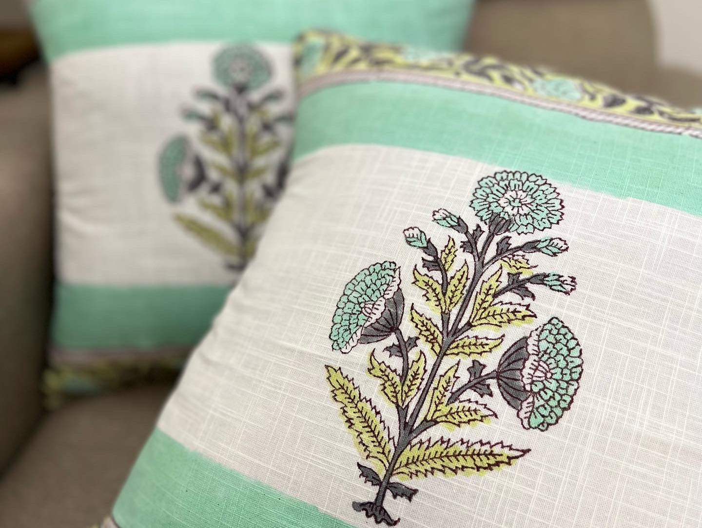 Pair | Slub Cotton Cushion Cover | 16*16 Inches | Aqua Mehtab