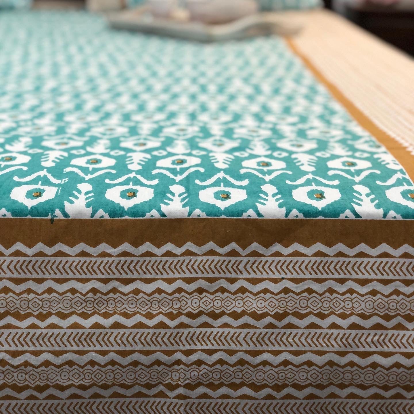 King Size Bedsheet | 90*108 Inches | Ikkat Bottle Green