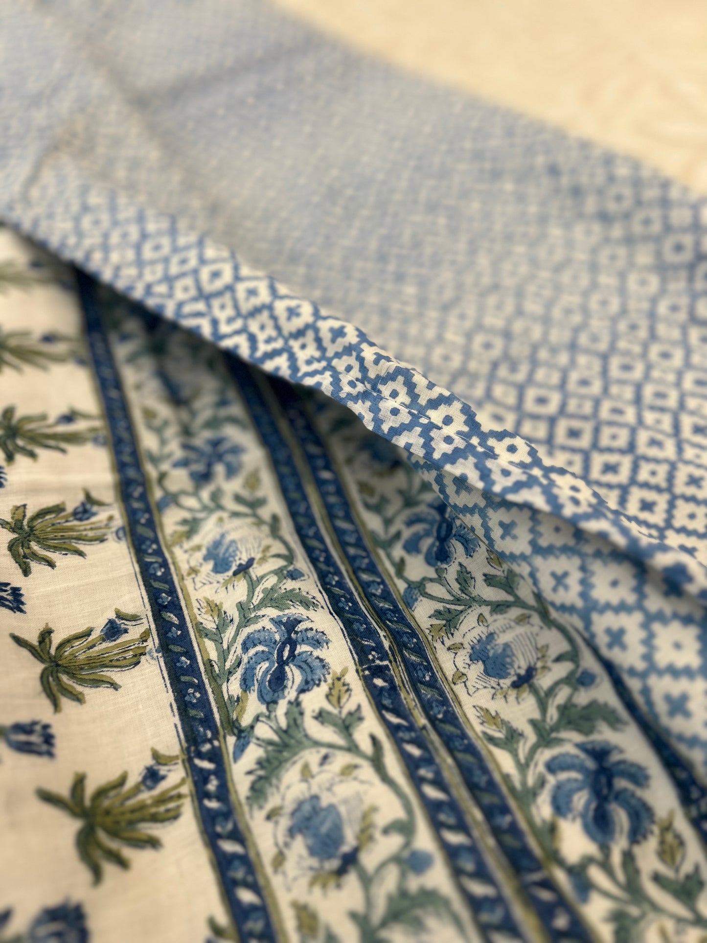 Reversible Hand Block Dohar | King Size | 90*108 Inches | Blue Booti Jaal