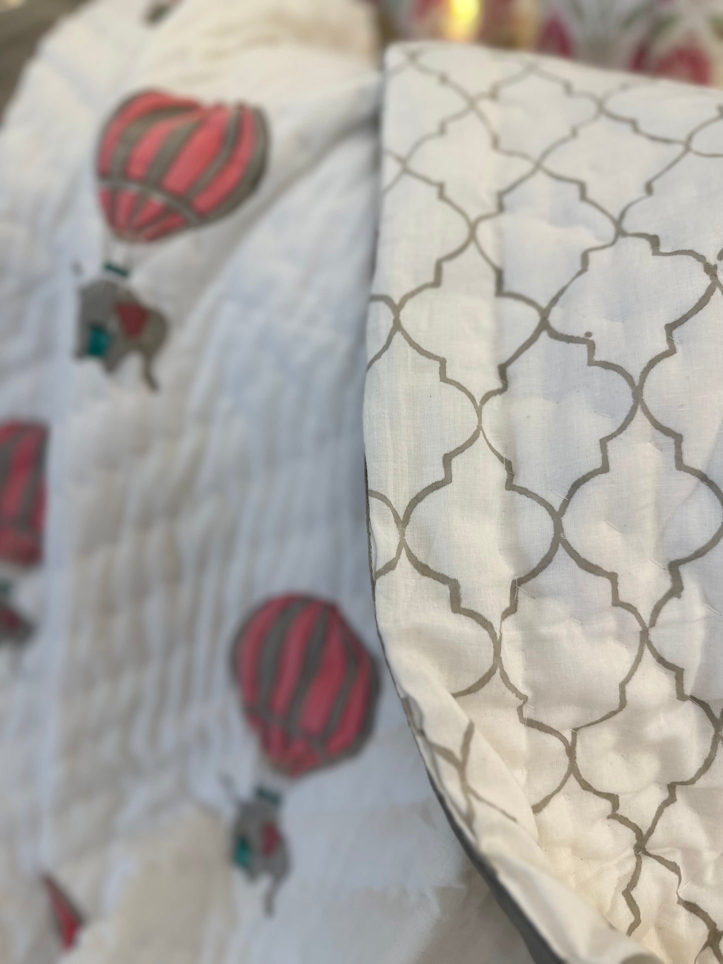 Reversible Hand Block Baby Quilt | 40*60 Inches | Parachute