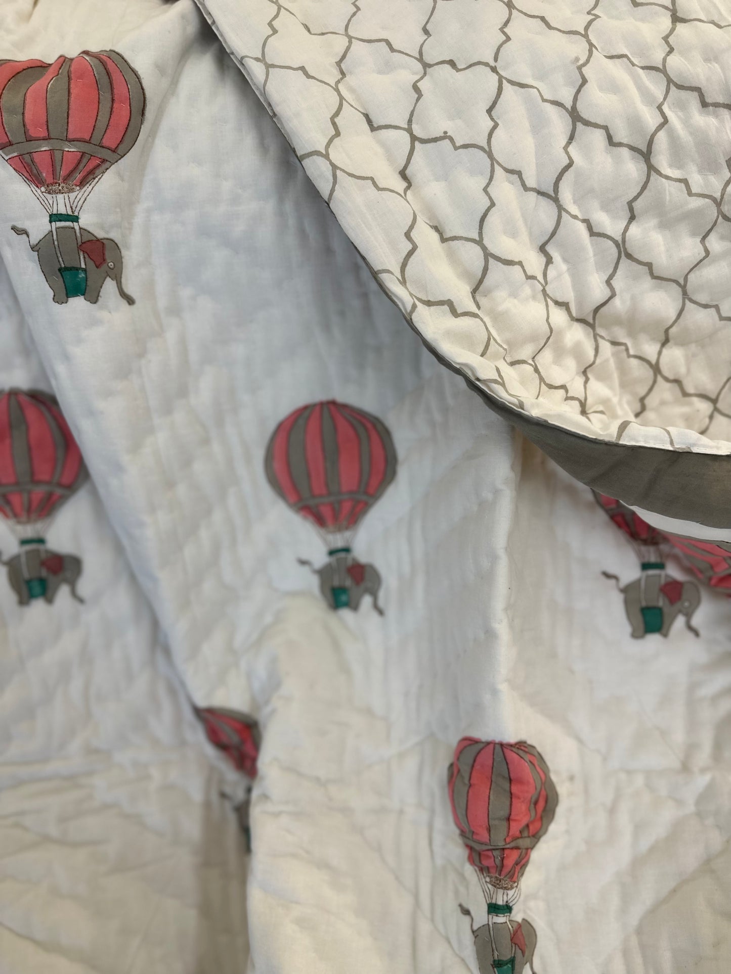 Reversible Hand Block Baby Quilt | 40*60 Inches | Parachute