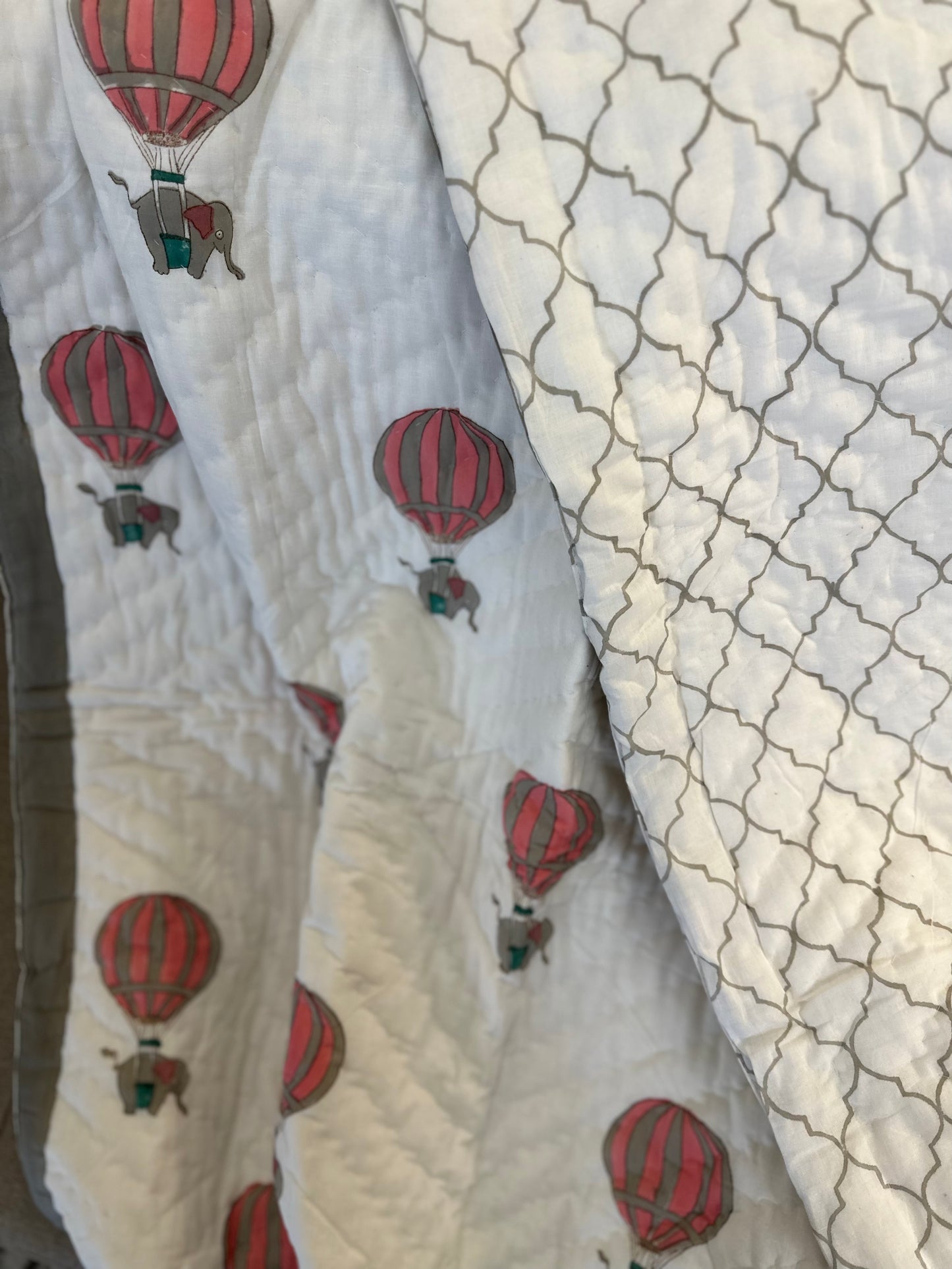 Reversible Hand Block Baby Quilt | 40*60 Inches | Parachute