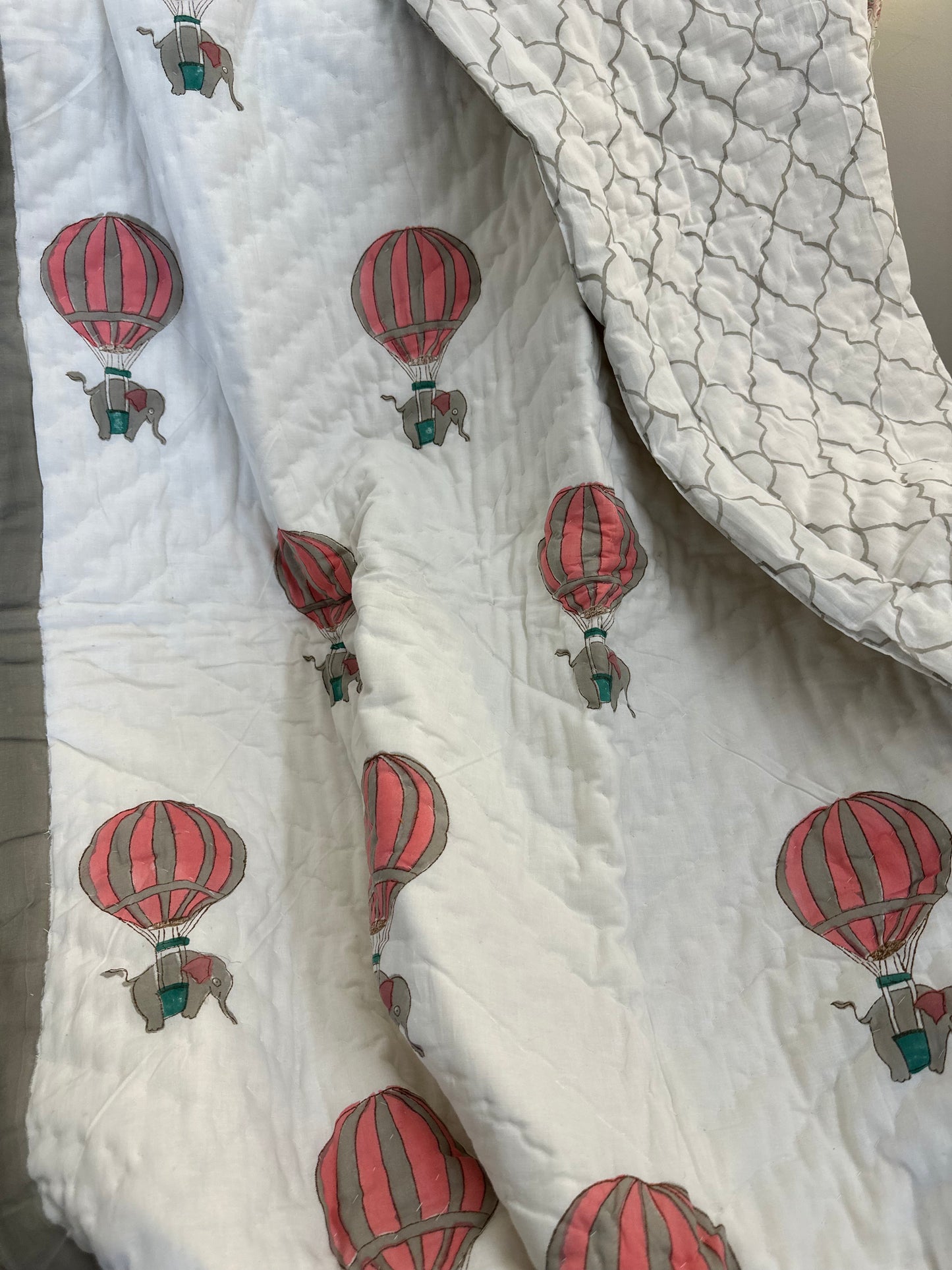 Reversible Hand Block Baby Quilt | 40*60 Inches | Parachute
