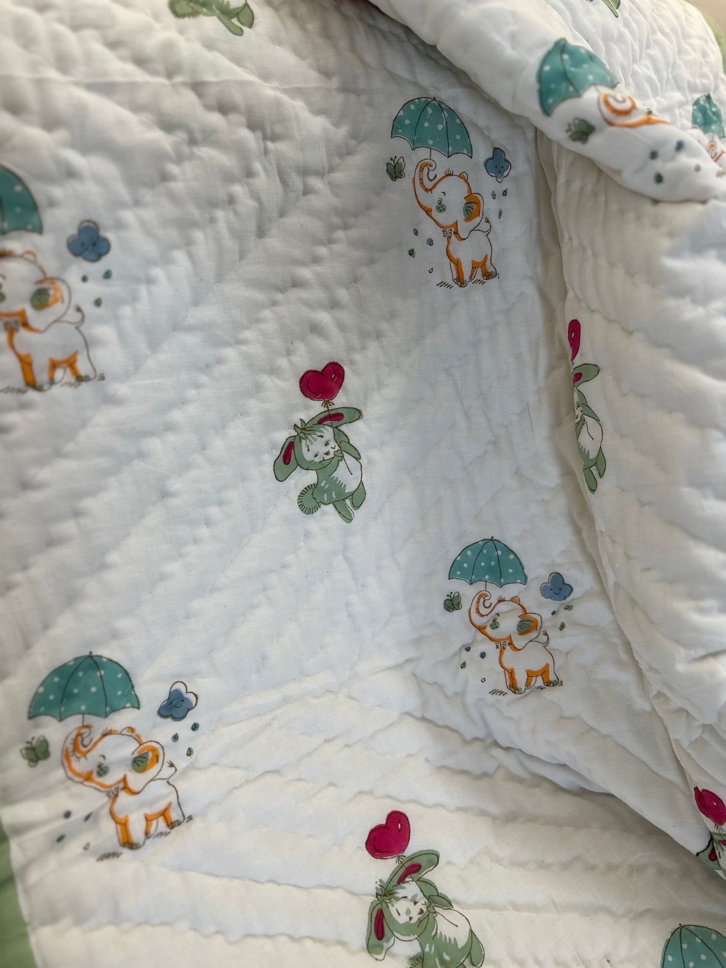 Reversible Hand Block Baby Quilt | 40*60 Inches | Lil' Paws