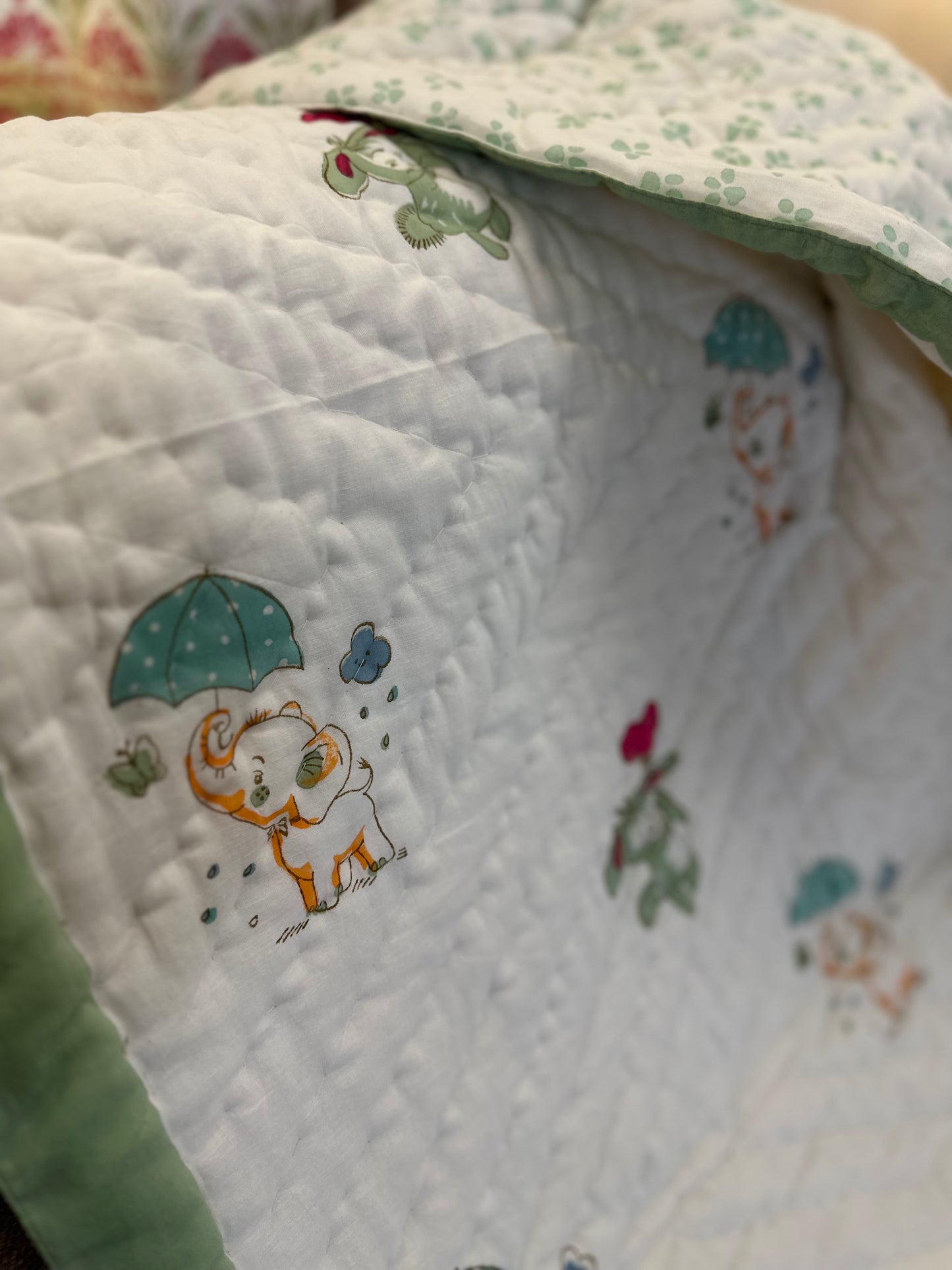 Reversible Hand Block Baby Quilt | 40*60 Inches | Lil' Paws