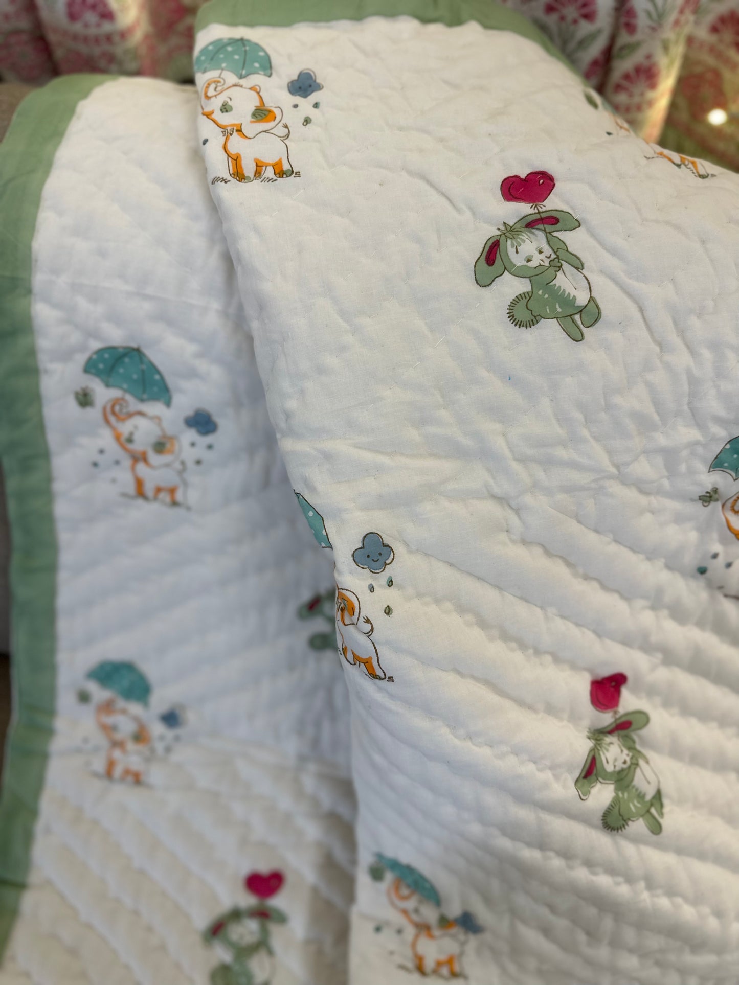 Reversible Hand Block Baby Quilt | 40*60 Inches | Lil' Paws