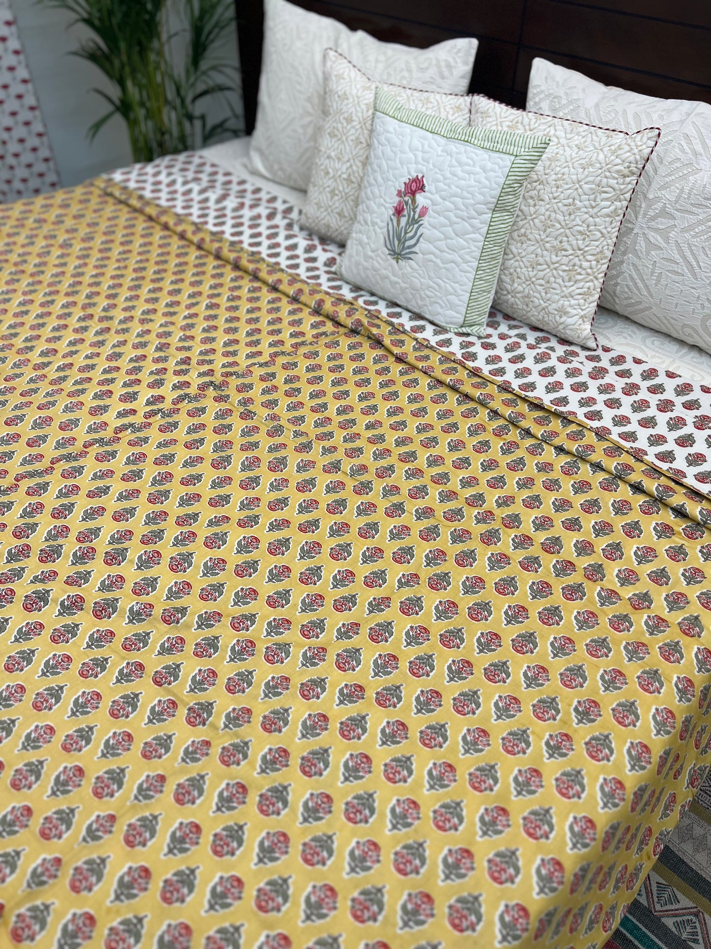 Reversible Hand Print Dohar | King Size | 90*108 Inches | Basant