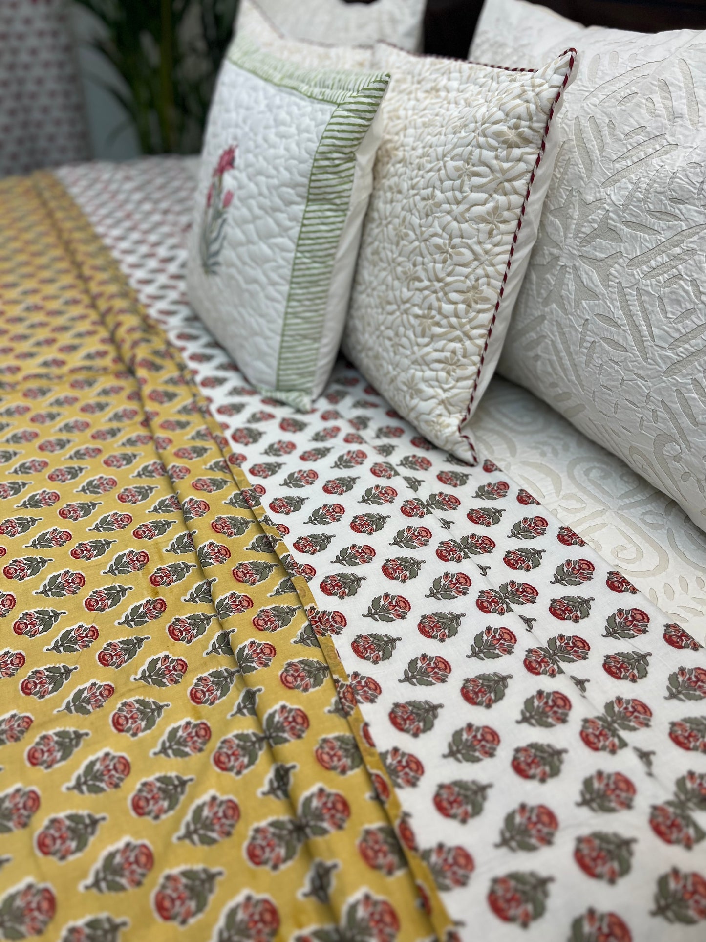 Reversible Hand Print Dohar | King Size | 90*108 Inches | Basant