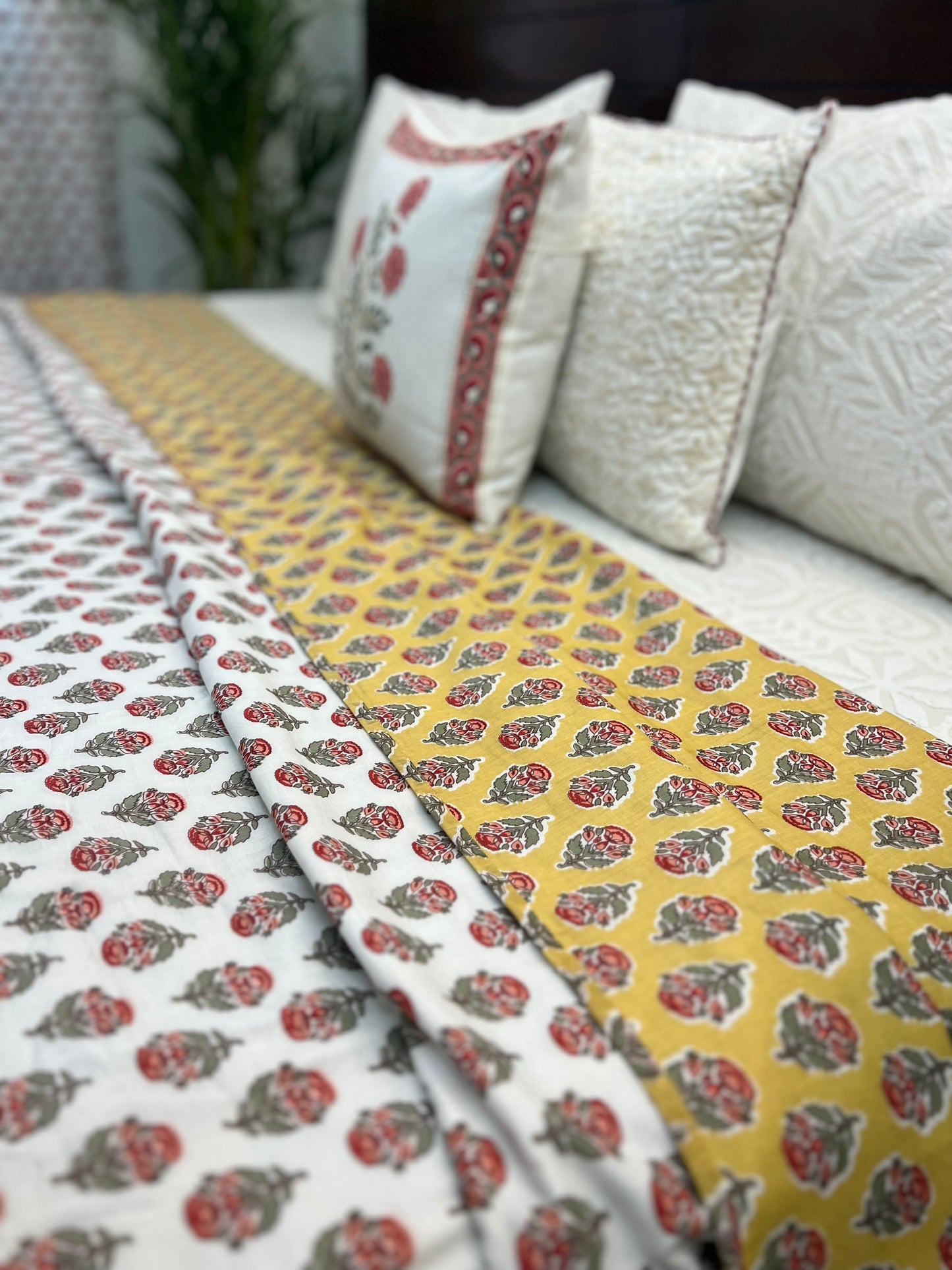 Reversible Hand Print Dohar | King Size | 90*108 Inches | Basant