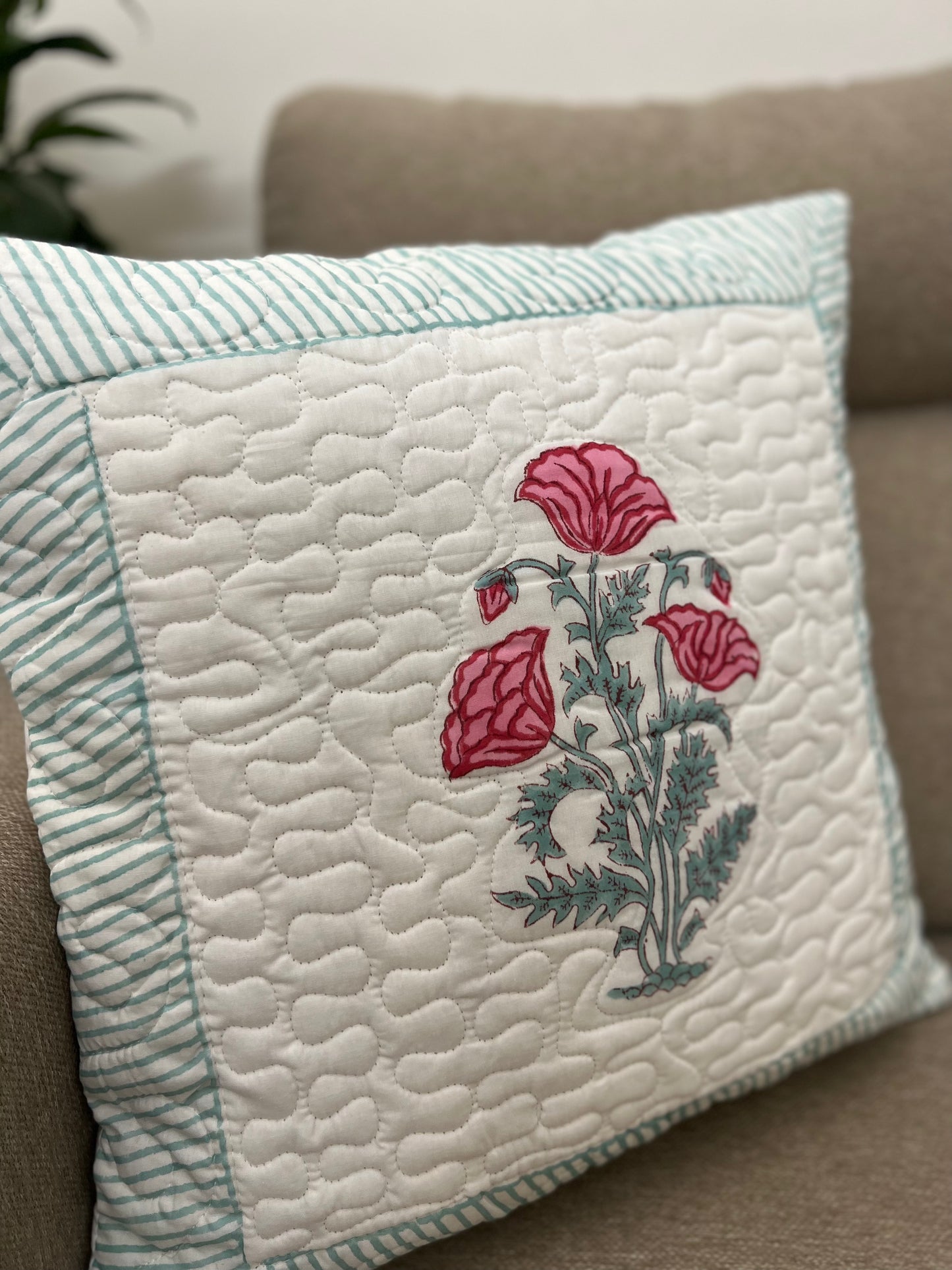 Pair | Quilted Cushion Cover | 16*16 Inches | Aaftab | Pink & Blue