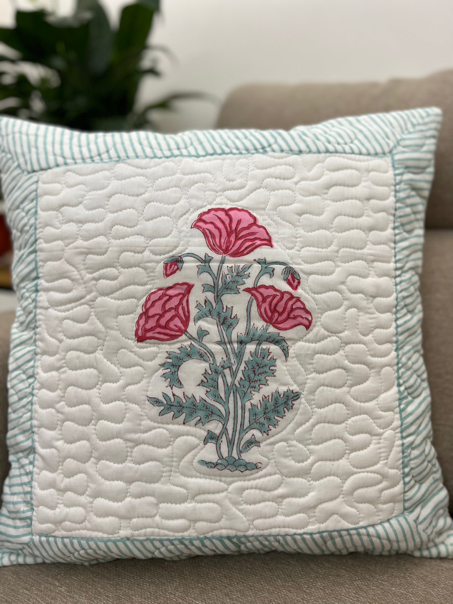 Pair | Quilted Cushion Cover | 16*16 Inches | Aaftab | Pink & Blue